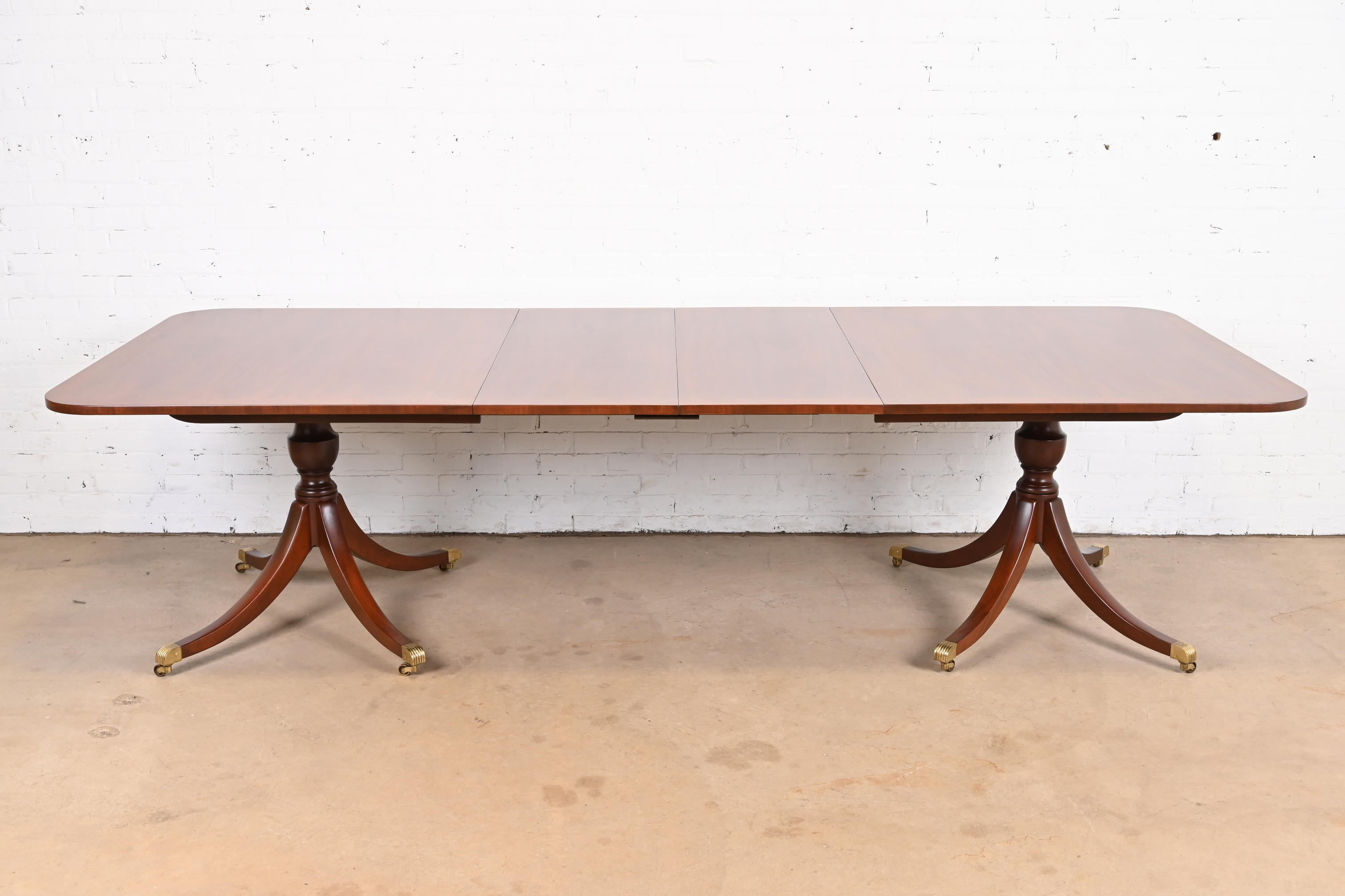Kittinger Georgian Banded Mahogany Double Pedestal Extension Dining Table, Newly Refinished - Image 5