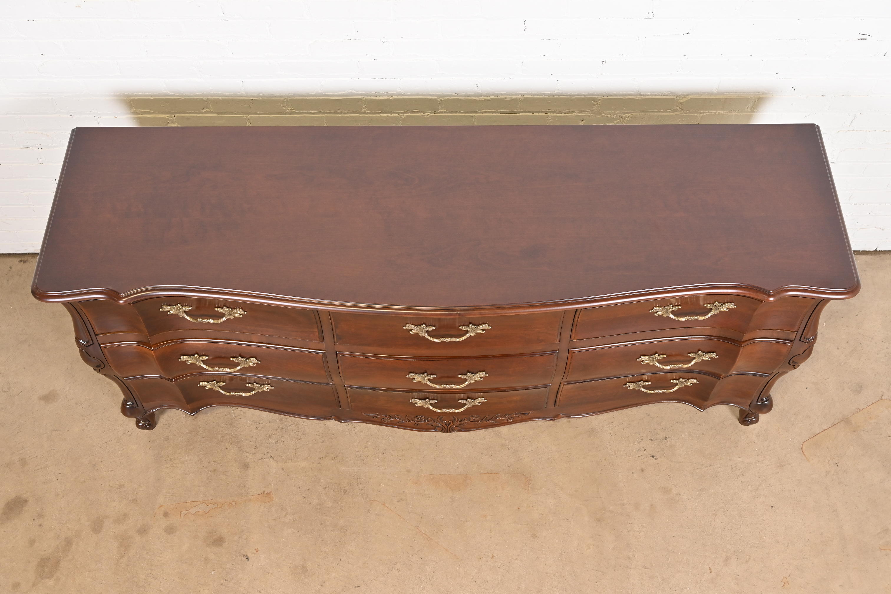 French Provincial Louis XV Carved Cherry Wood Triple Dresser by White Furniture, Newly Refinished - Image 10