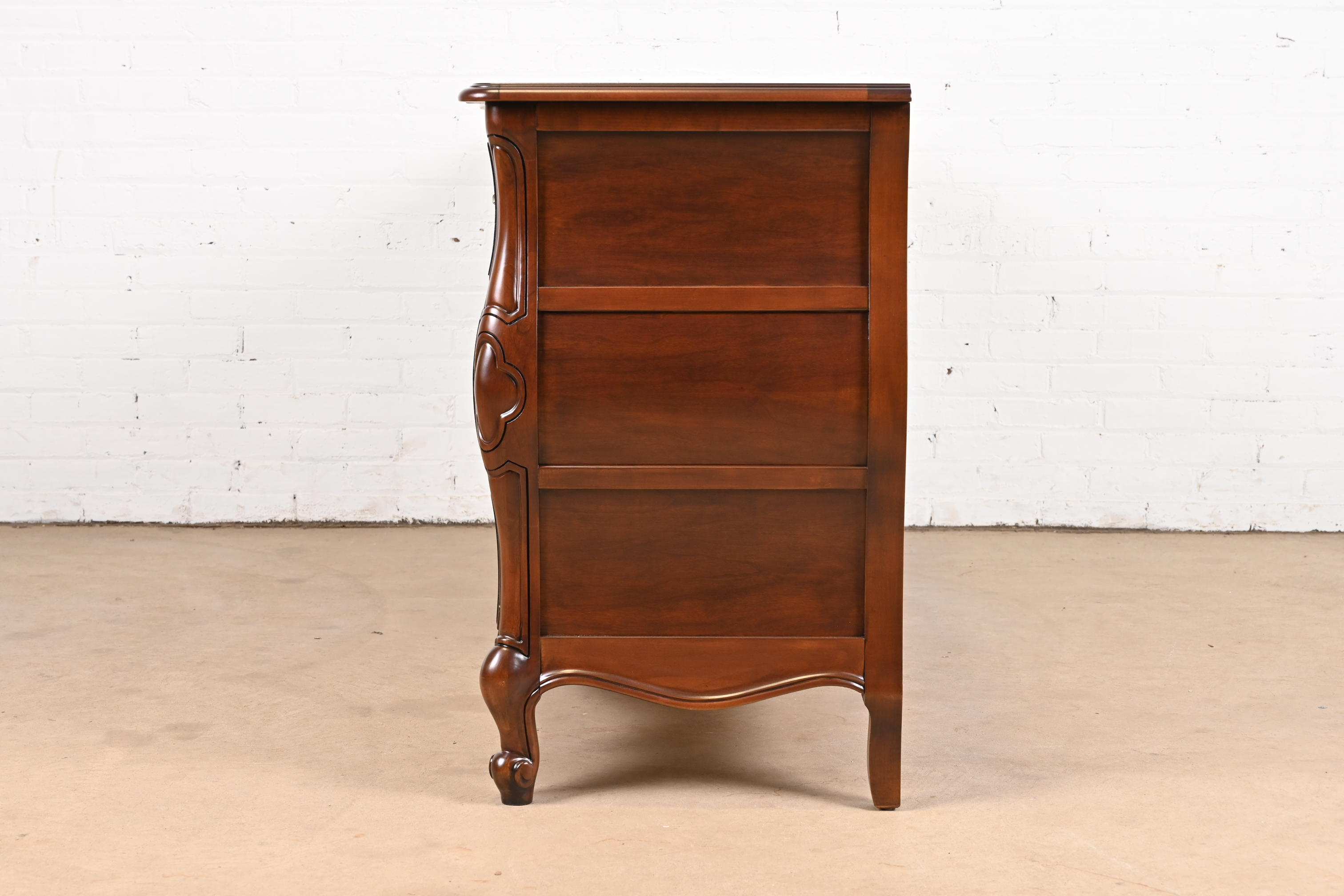 French Provincial Louis XV Carved Cherry Wood Triple Dresser by White Furniture, Newly Refinished - Image 11