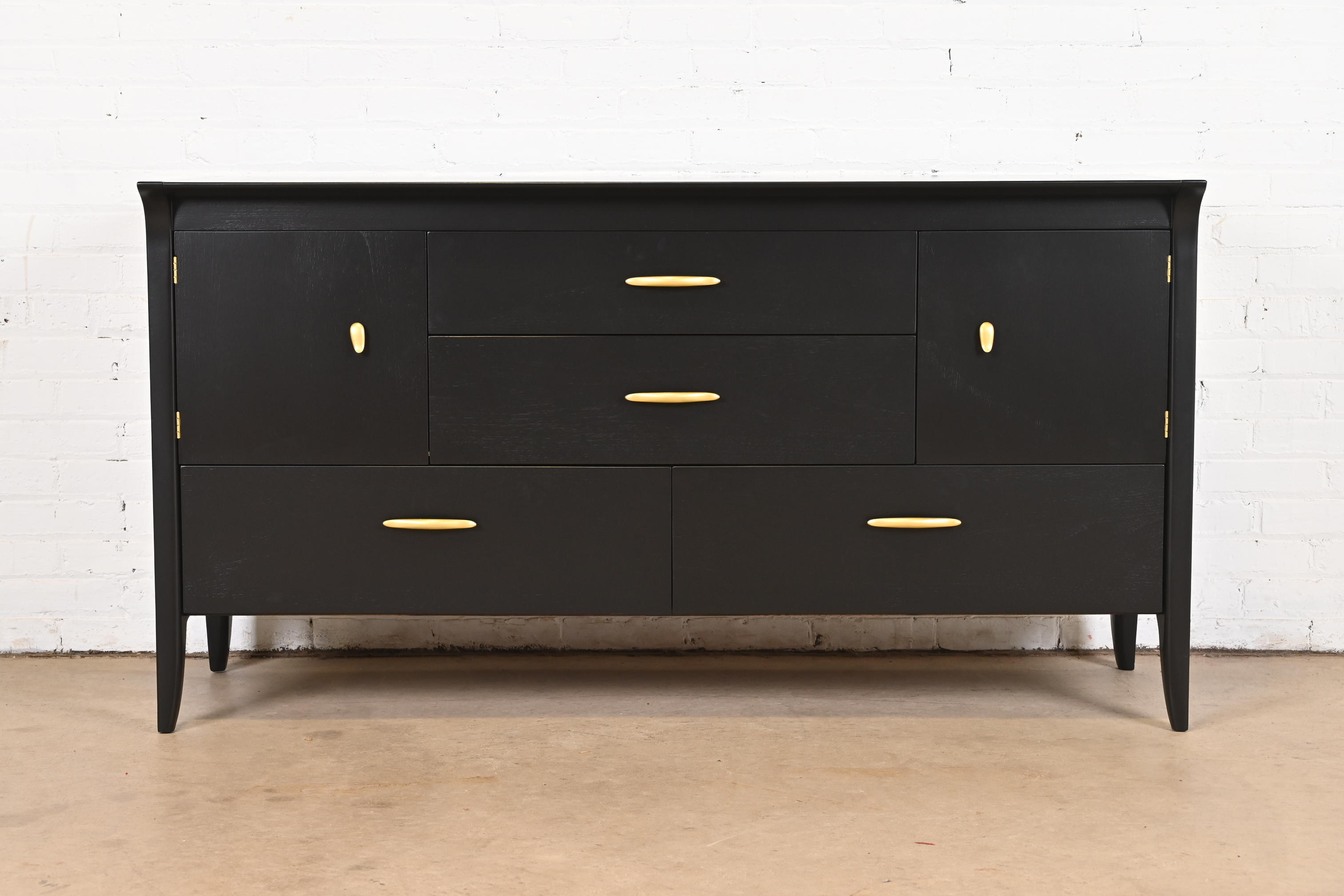 John Van Koert for Drexel Profile Mid-Century Modern Black Lacquered Dresser or Credenza, Newly Refinished - Image 3