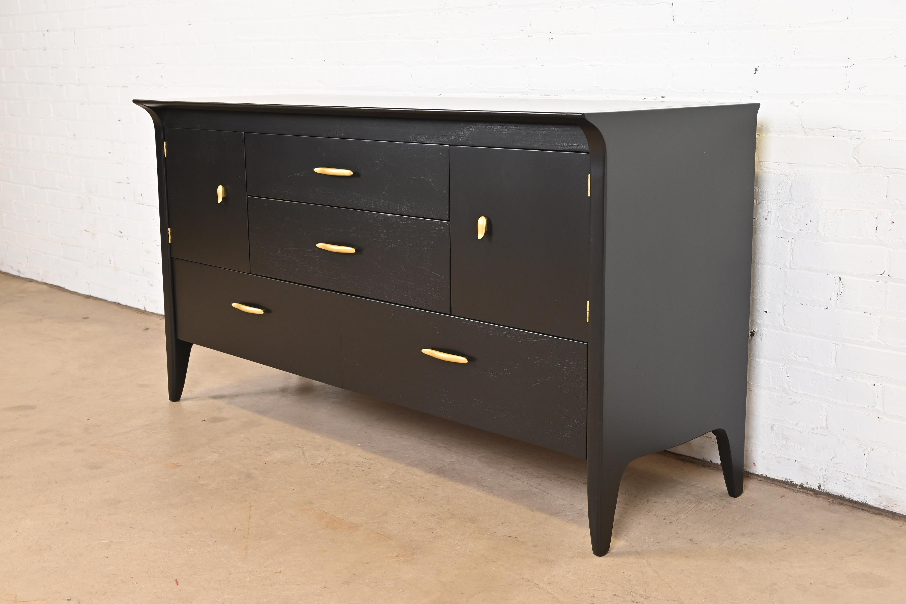 John Van Koert for Drexel Profile Mid-Century Modern Black Lacquered Dresser or Credenza, Newly Refinished