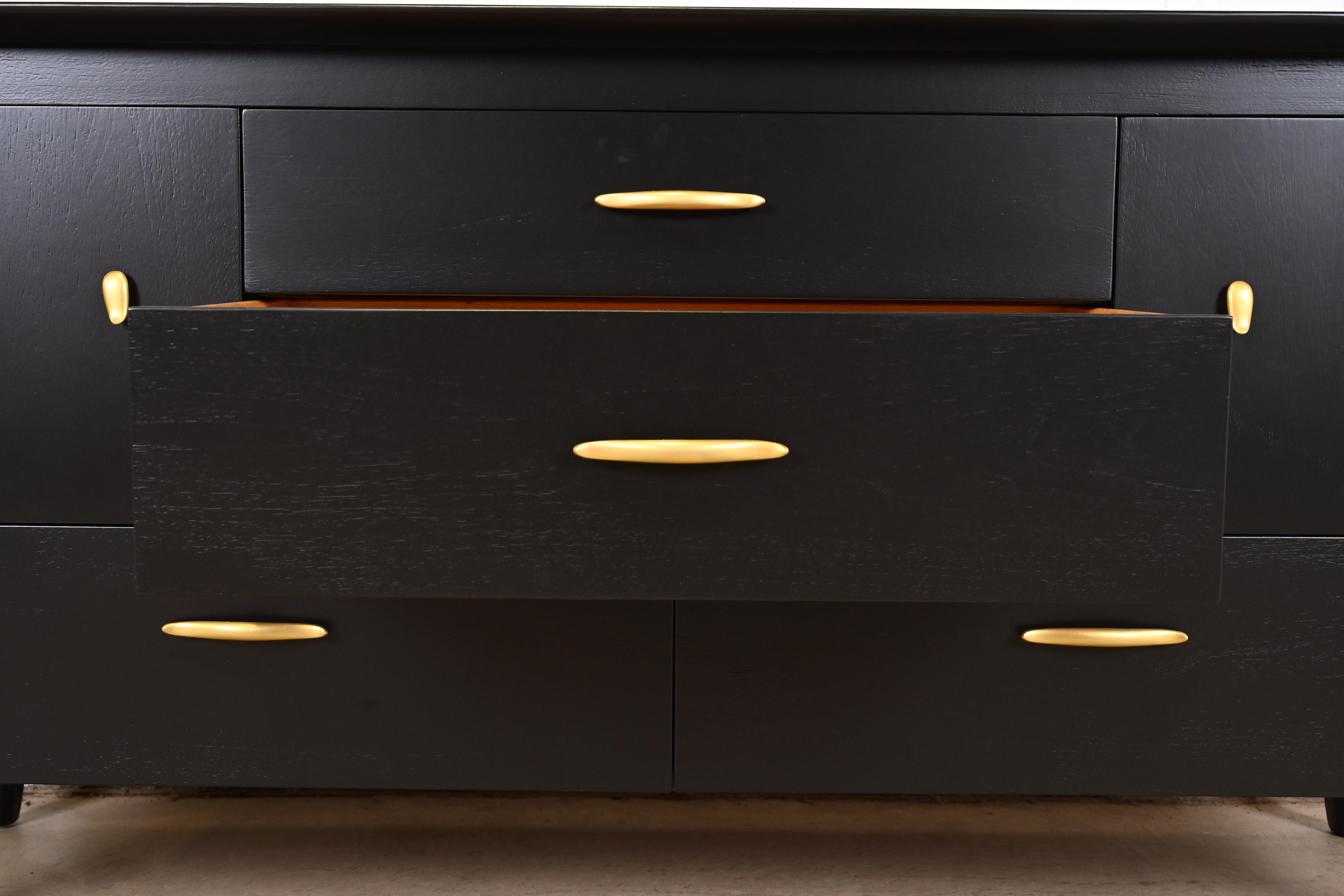 John Van Koert for Drexel Profile Mid-Century Modern Black Lacquered Dresser or Credenza, Newly Refinished - Image 6