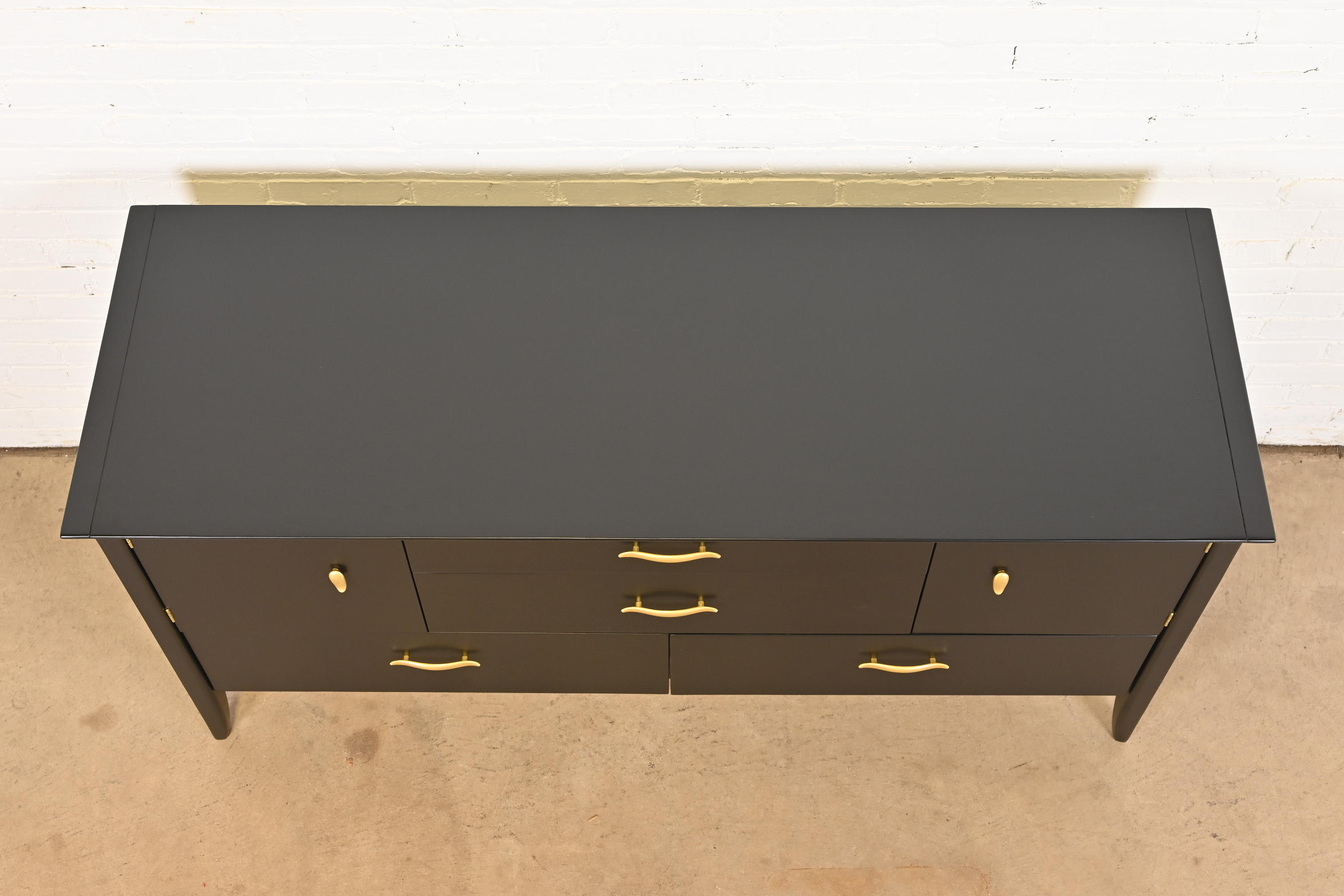 John Van Koert for Drexel Profile Mid-Century Modern Black Lacquered Dresser or Credenza, Newly Refinished - Image 10