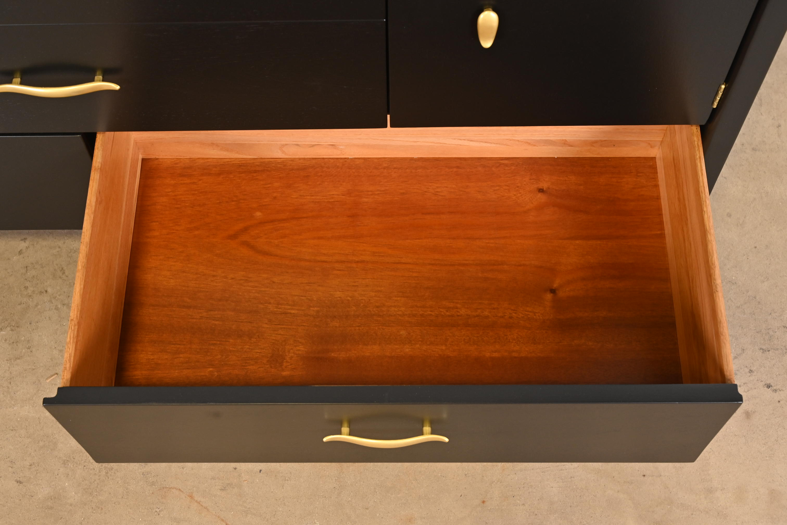 John Van Koert for Drexel Profile Mid-Century Modern Black Lacquered Dresser or Credenza, Newly Refinished - Image 7