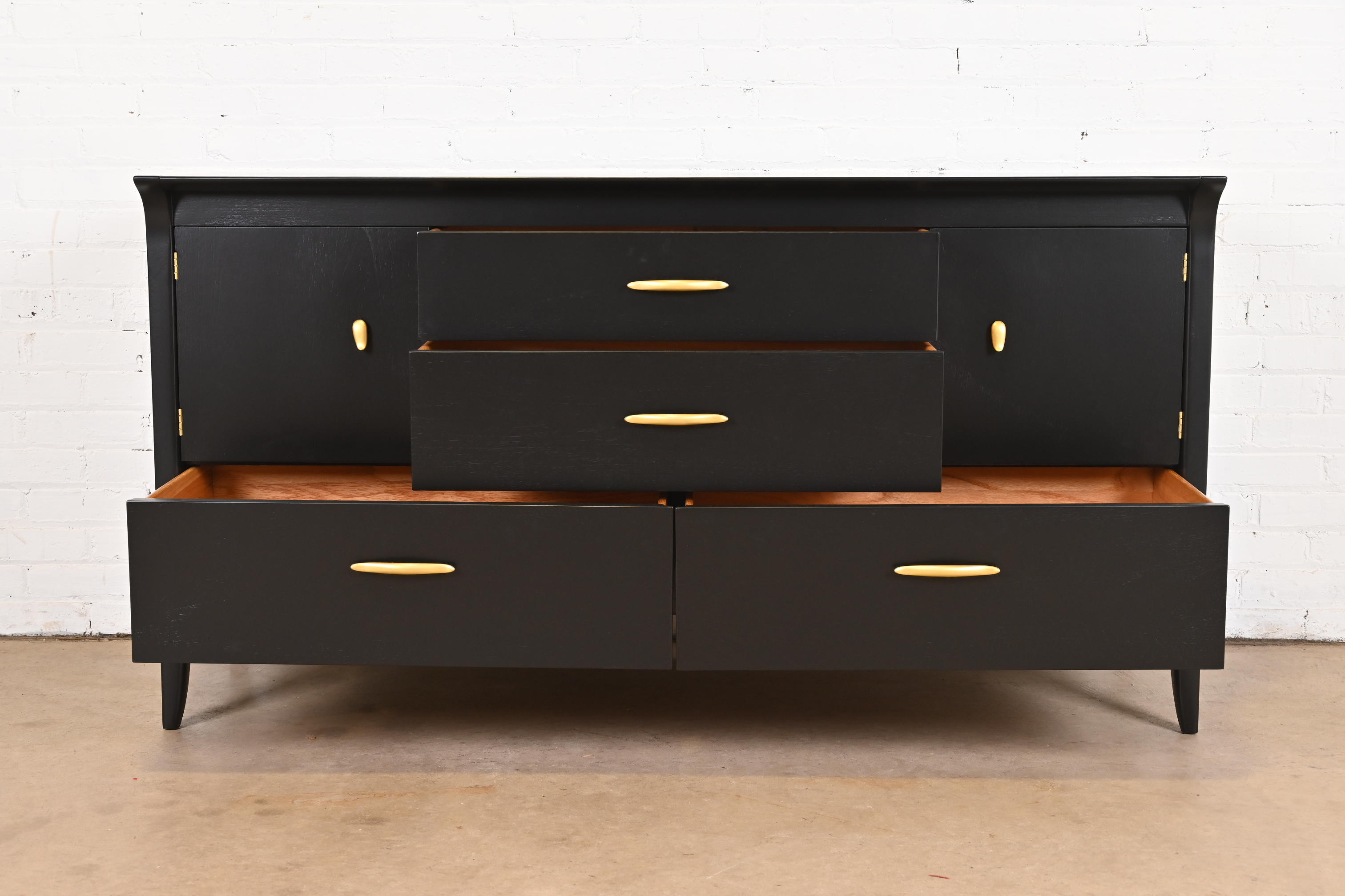 John Van Koert for Drexel Profile Mid-Century Modern Black Lacquered Dresser or Credenza, Newly Refinished - Image 5
