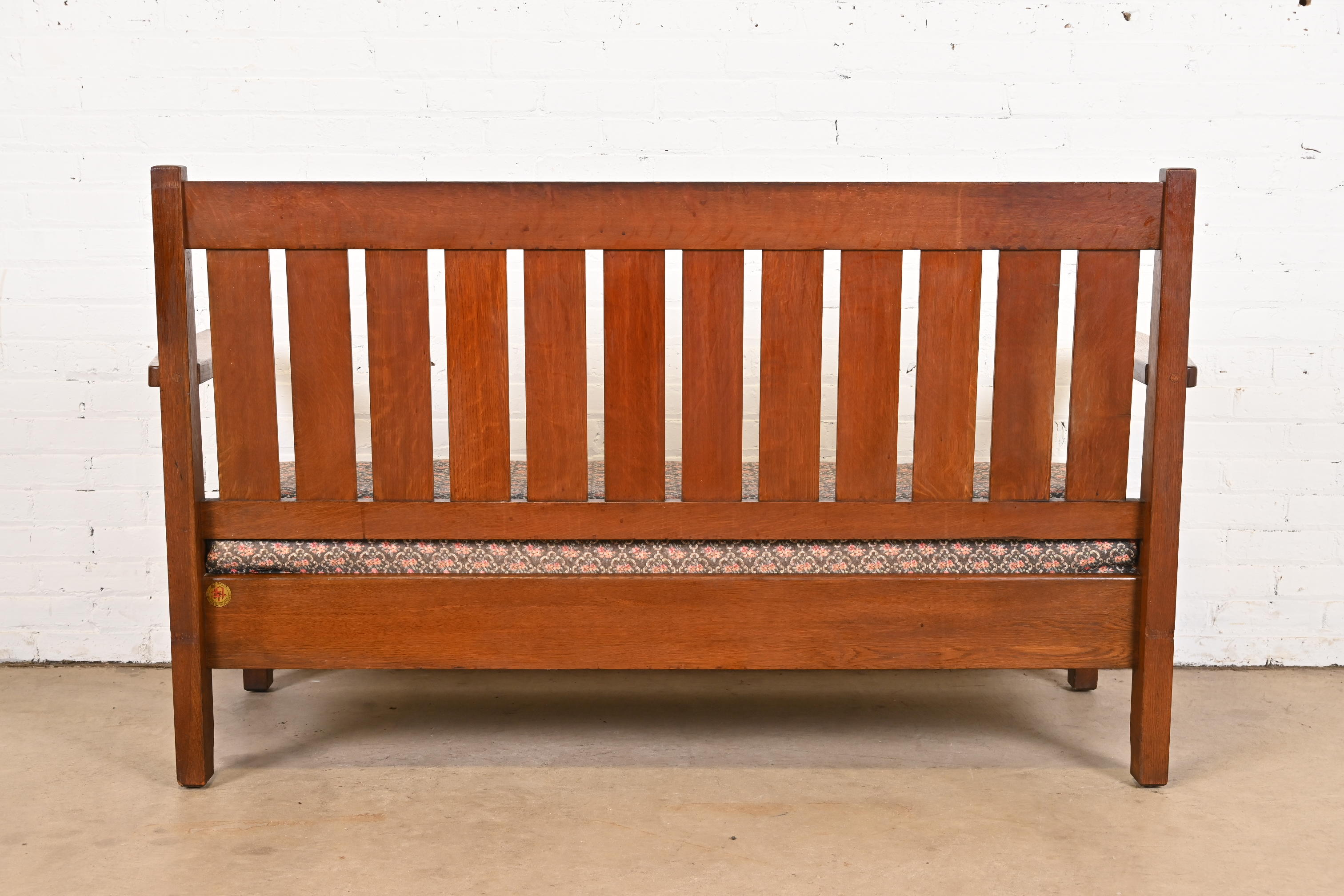 Antique L. & J. G. Stickley Mission Oak Arts & Crafts Open Arm Settee or Loveseat, Circa 1900 - Image 10