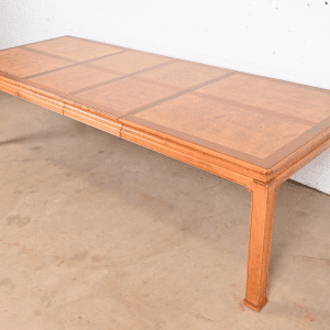 Henredon Mid-Century Hollywood Regency Mahogany and Burl Wood Extension Dining Table, Newly Refinished