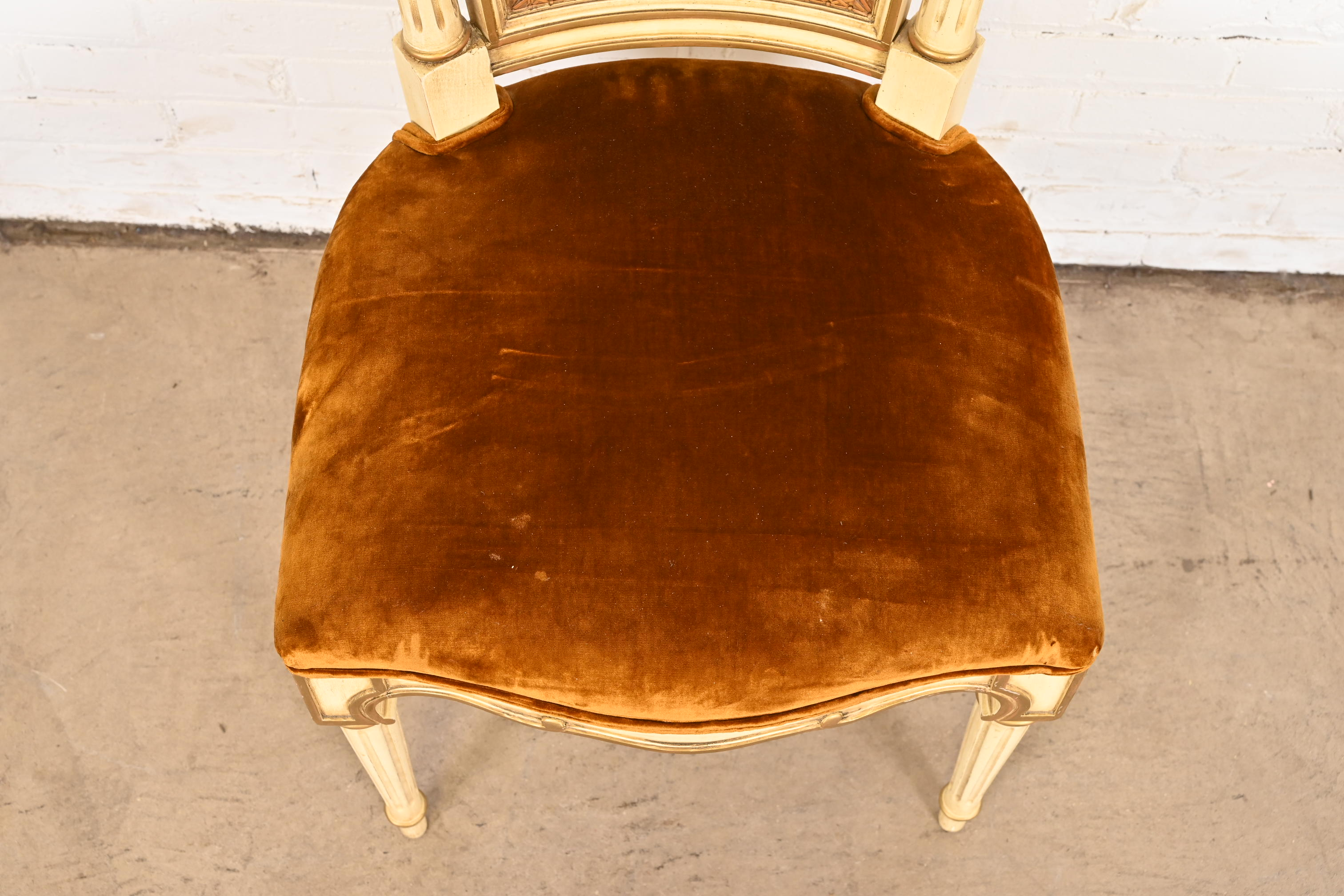 Karges French Regency Louis XVI Cream Painted and Gold Gilt Cane Back Dining Chairs, Set of Eight - Image 7