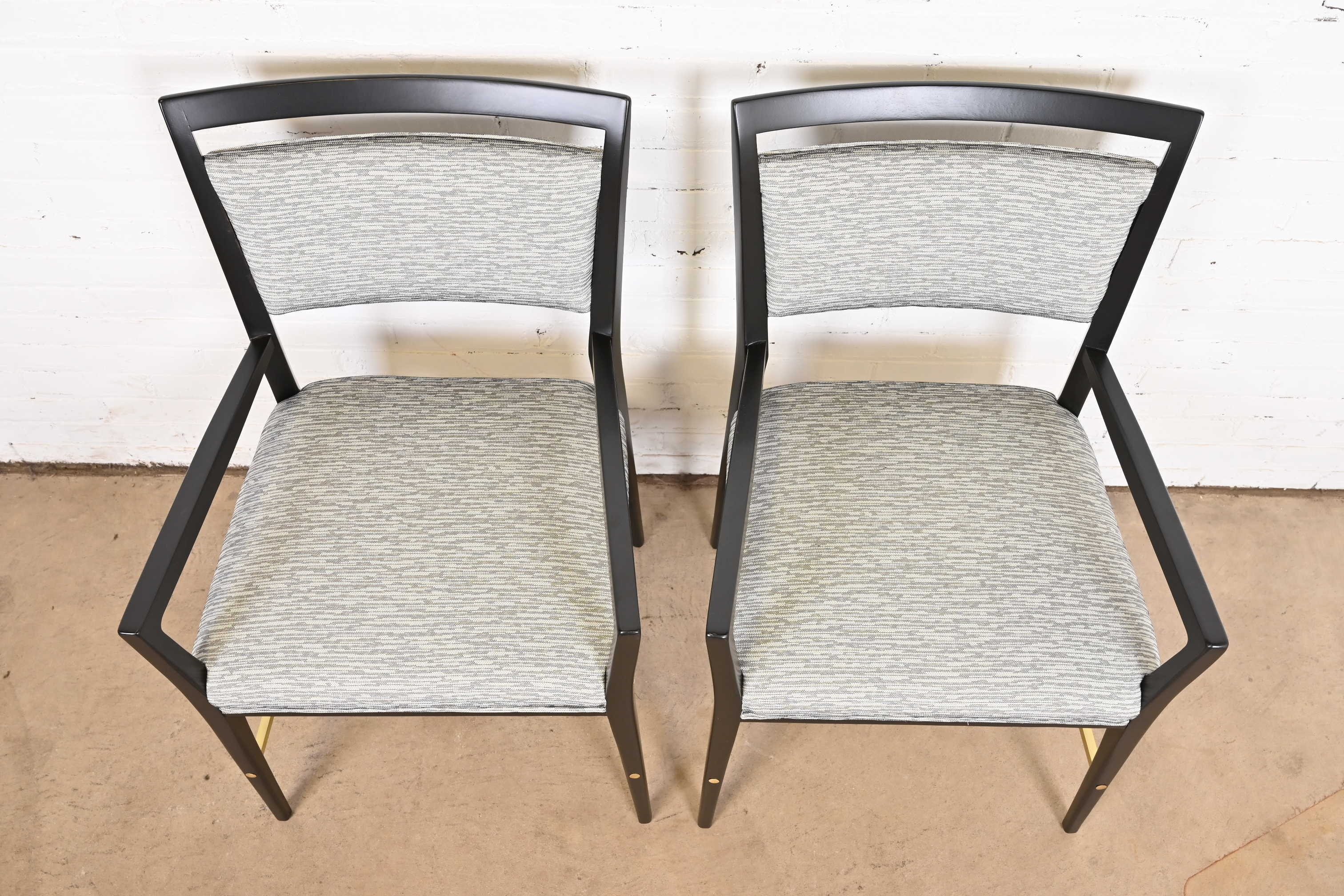 Paul McCobb Connoisseur Collection Black Lacquered Mahogany and Brass Armchairs, Fully Restored - Image 8