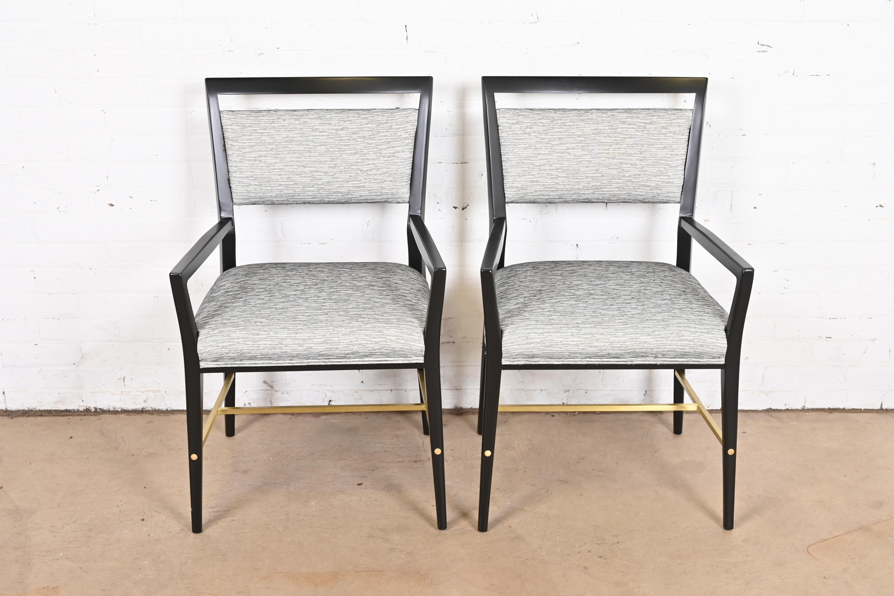Paul McCobb Connoisseur Collection Black Lacquered Mahogany and Brass Armchairs, Fully Restored - Image 4