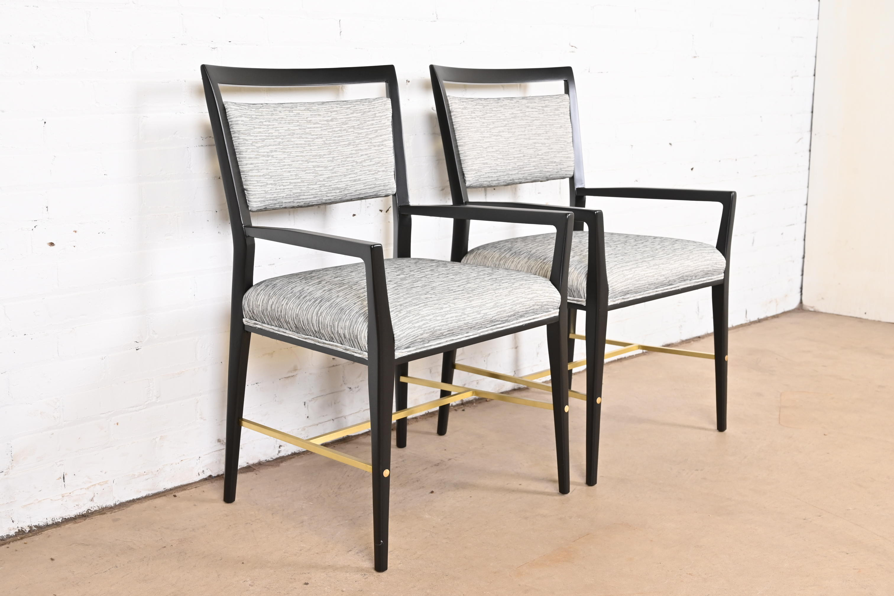 Paul McCobb Connoisseur Collection Black Lacquered Mahogany and Brass Armchairs, Fully Restored - Image 6
