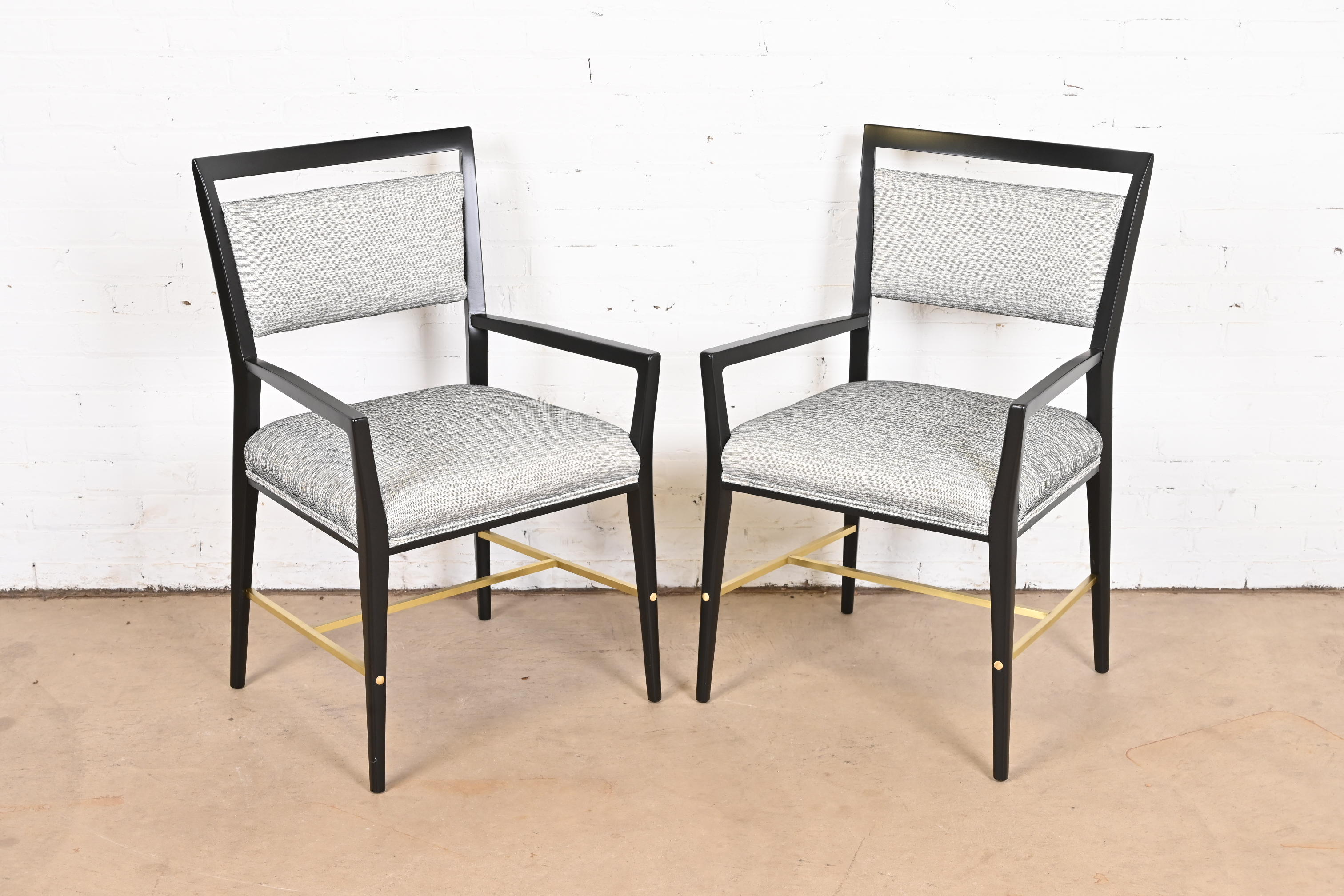 Paul McCobb Connoisseur Collection Black Lacquered Mahogany and Brass Armchairs, Fully Restored - Image 2