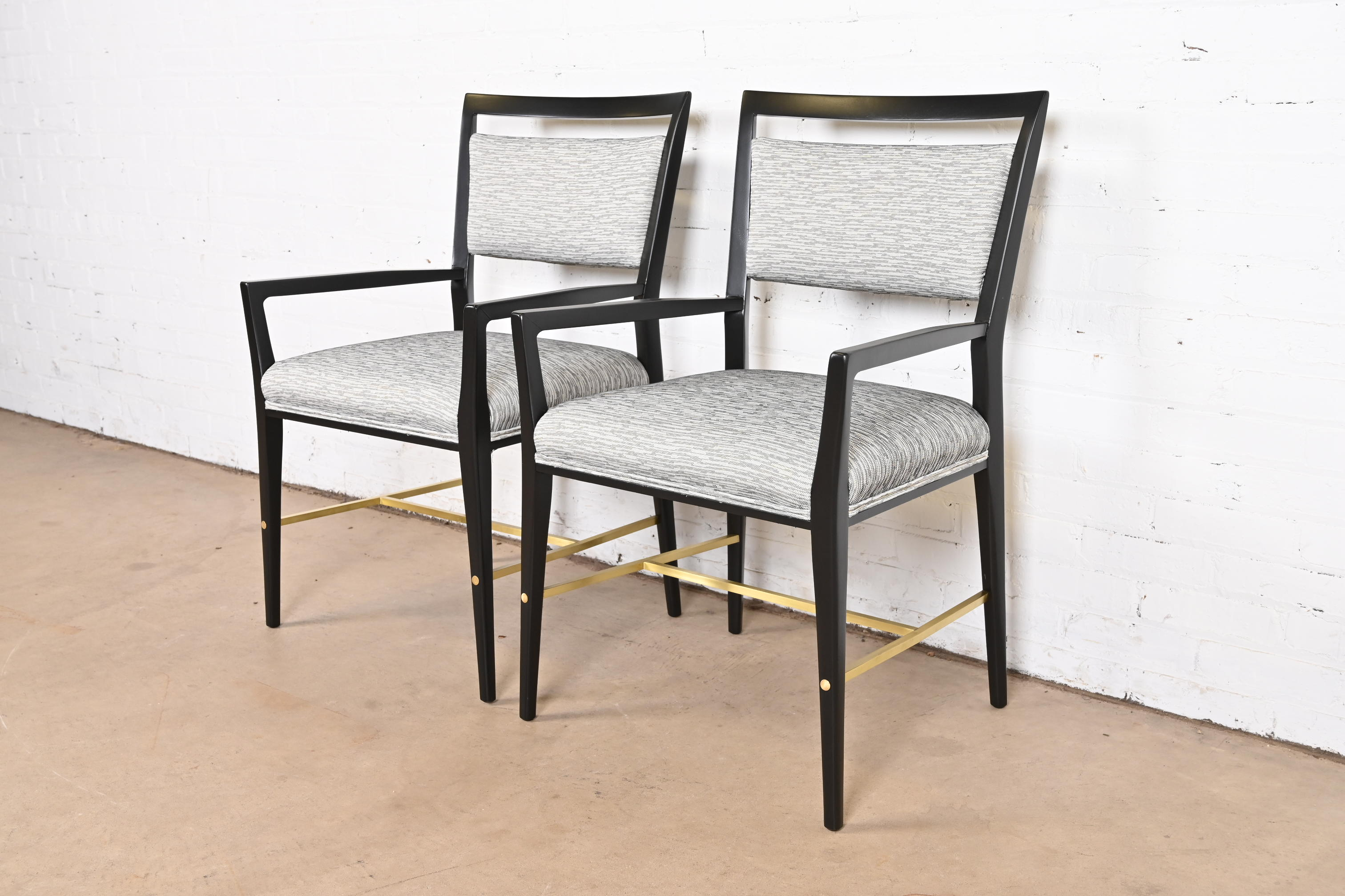 Paul McCobb Connoisseur Collection Black Lacquered Mahogany and Brass Armchairs, Fully Restored - Image 5