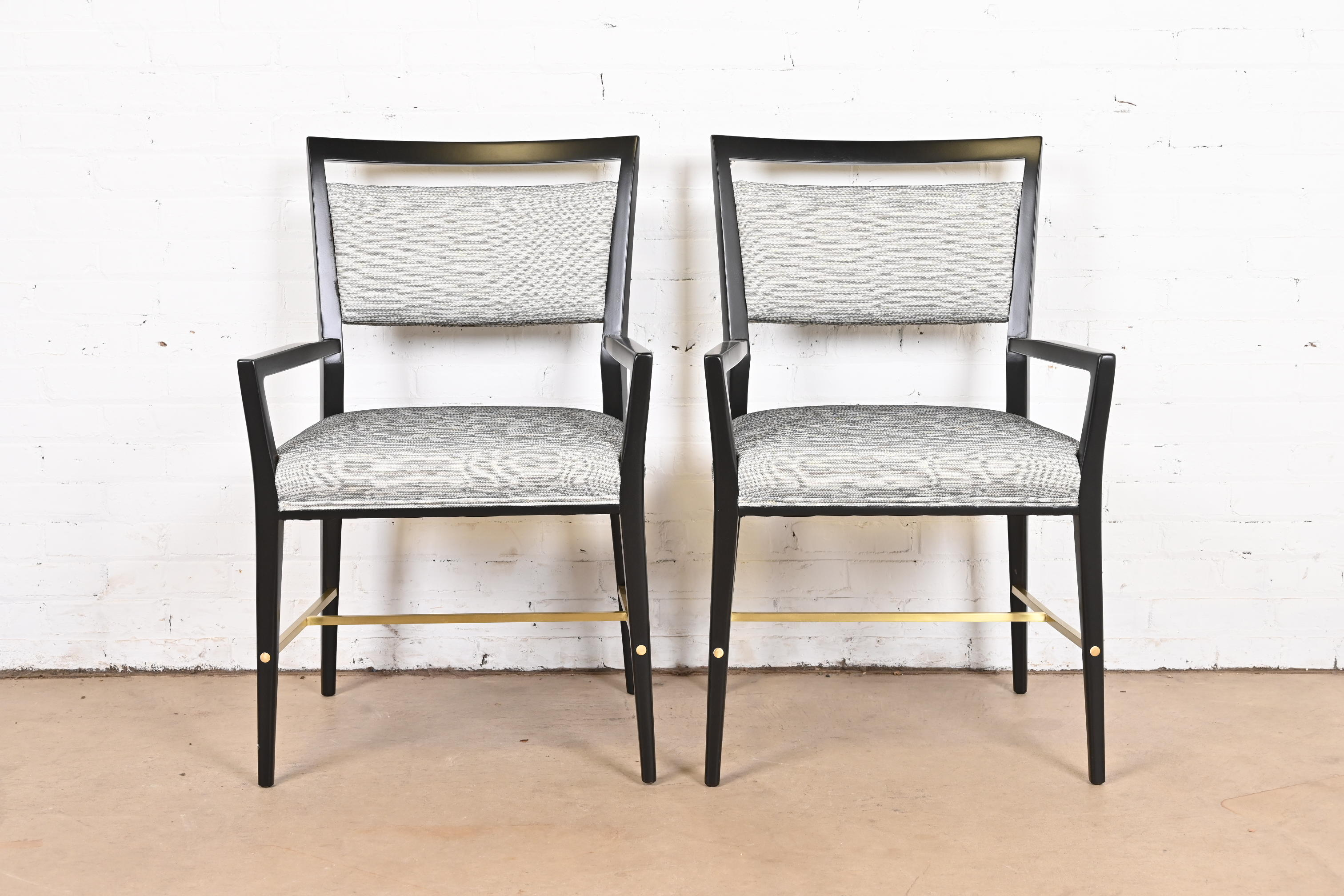 Paul McCobb Connoisseur Collection Black Lacquered Mahogany and Brass Armchairs, Fully Restored - Image 3