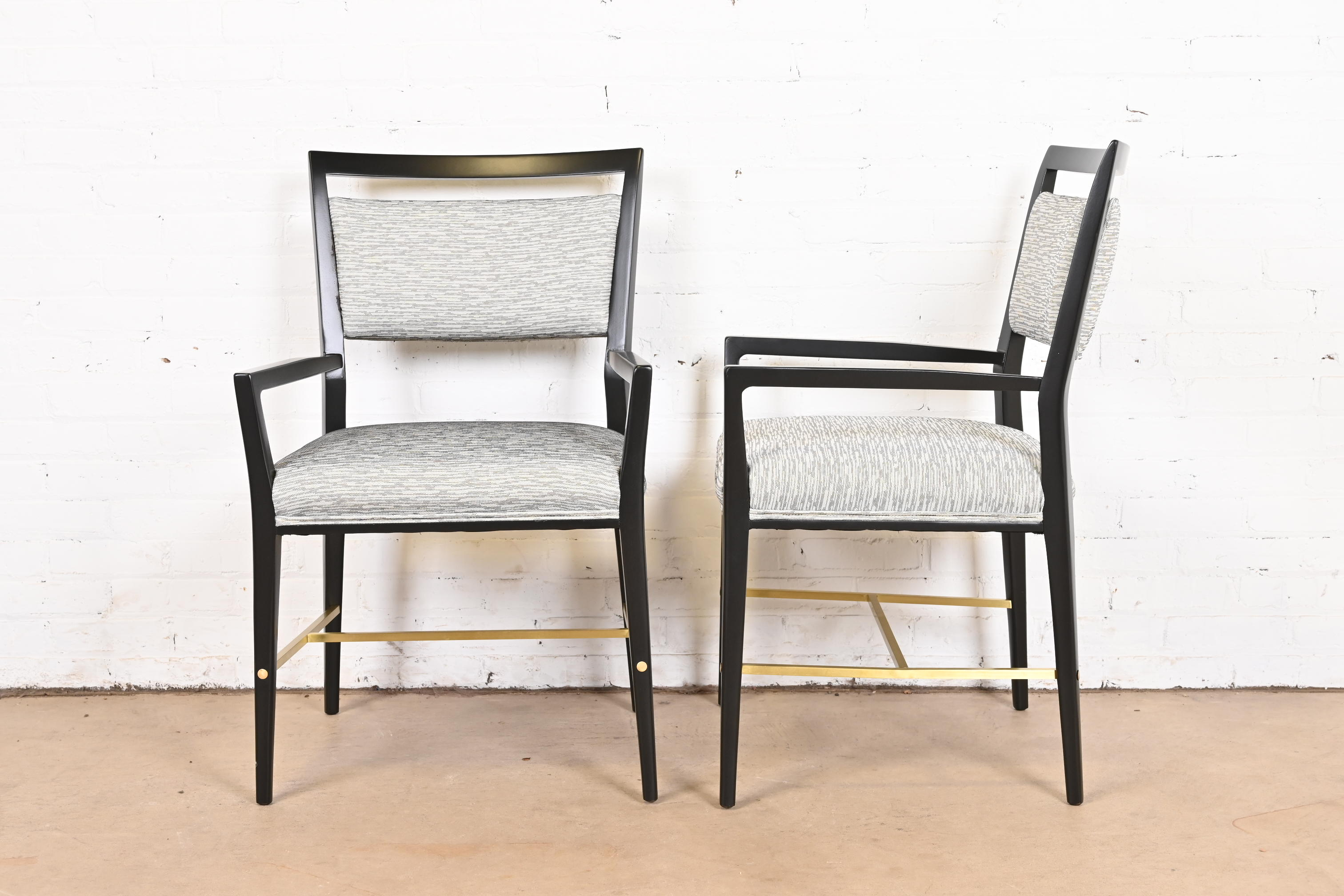 Paul McCobb Connoisseur Collection Black Lacquered Mahogany and Brass Armchairs, Fully Restored - Image 7