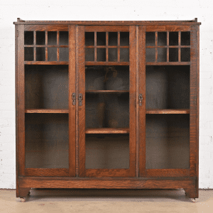 Lifetime Mission Oak Arts and Crafts Triple Bookcase, Circa 1900