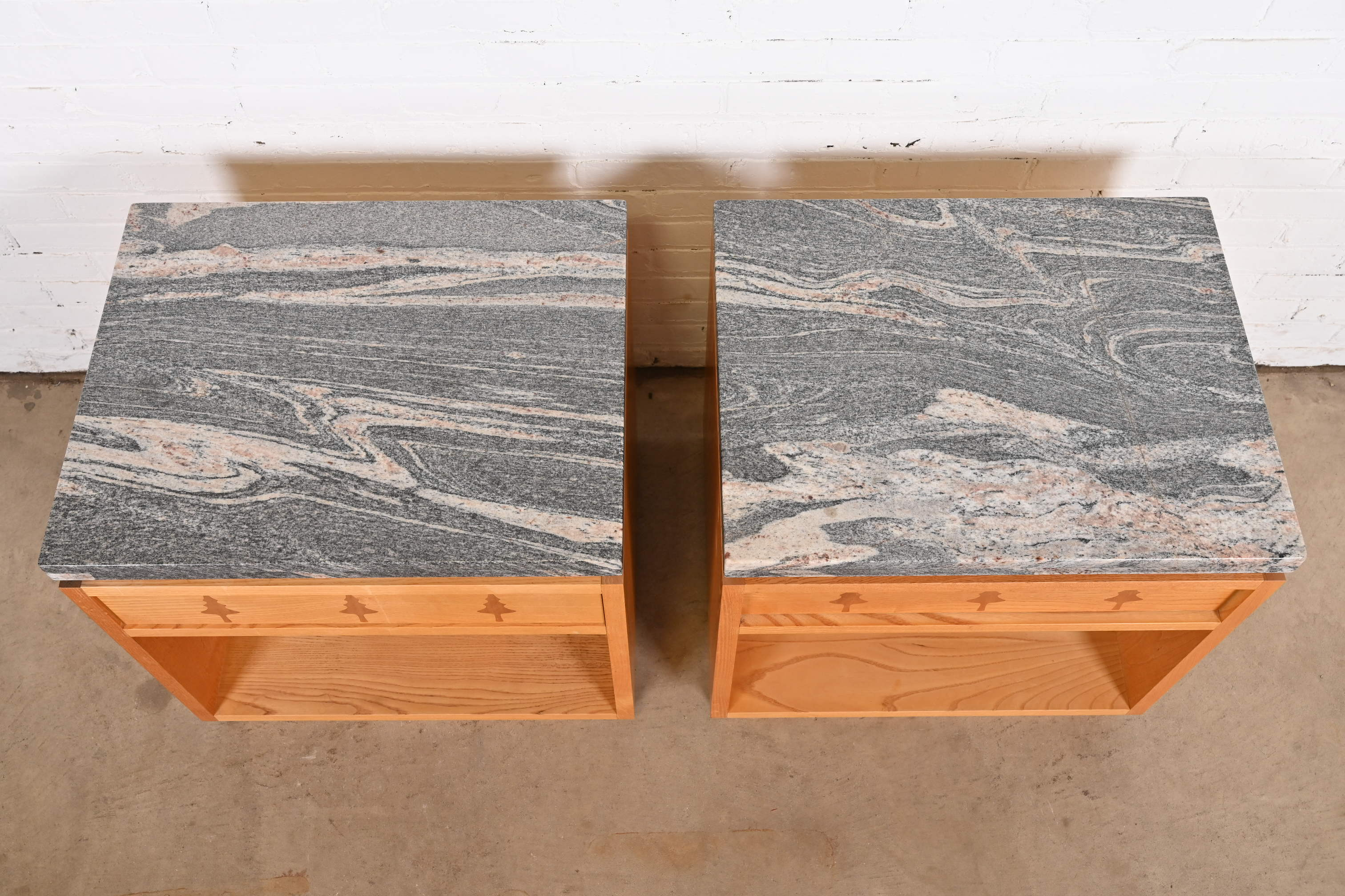 Studio Crafted Rustic Lodge Inlaid Pine Marble Top Nightstands, Pair - Image 9