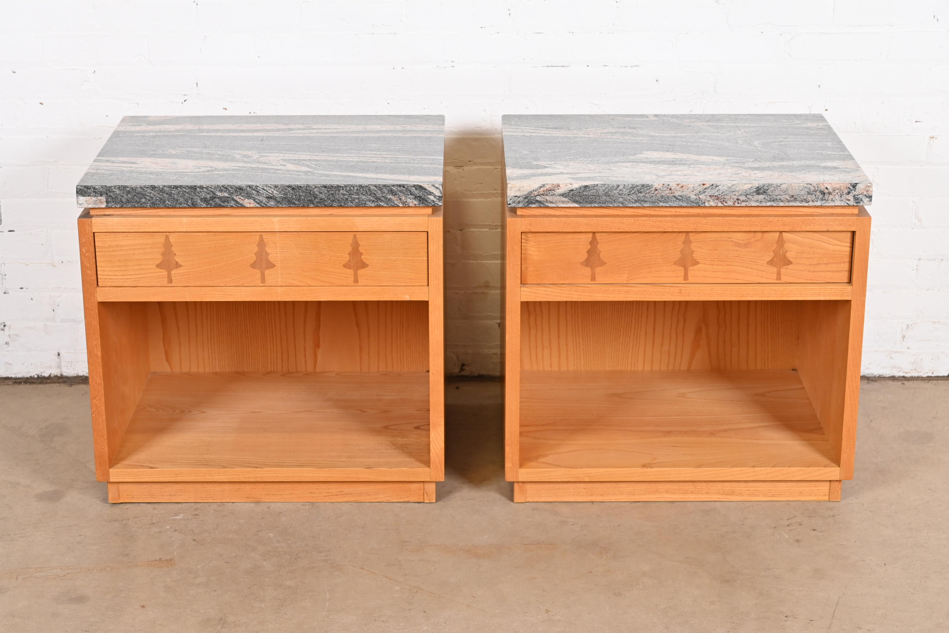Studio Crafted Rustic Lodge Inlaid Pine Marble Top Nightstands, Pair - Image 4