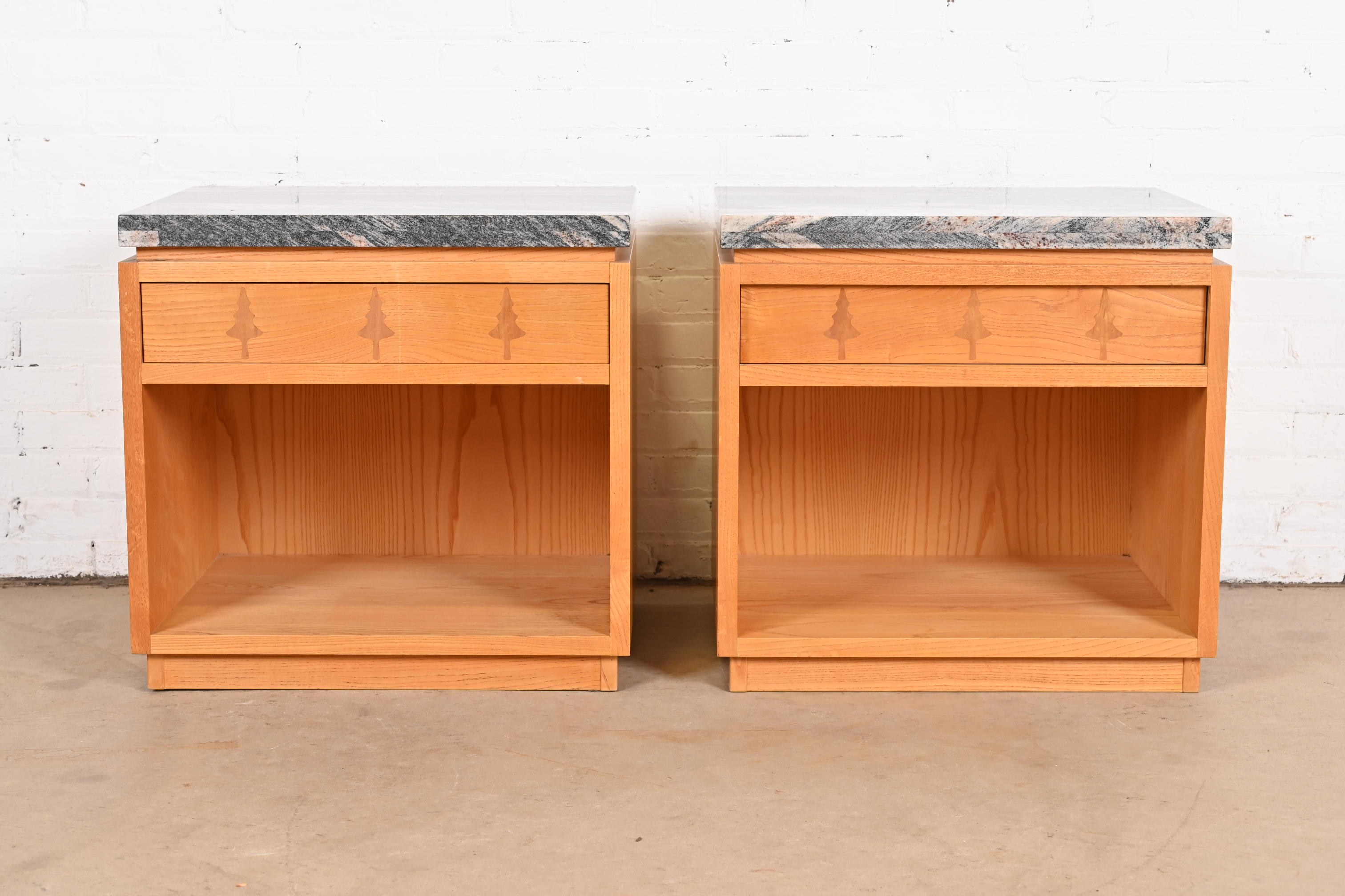 Studio Crafted Rustic Lodge Inlaid Pine Marble Top Nightstands, Pair - Image 3