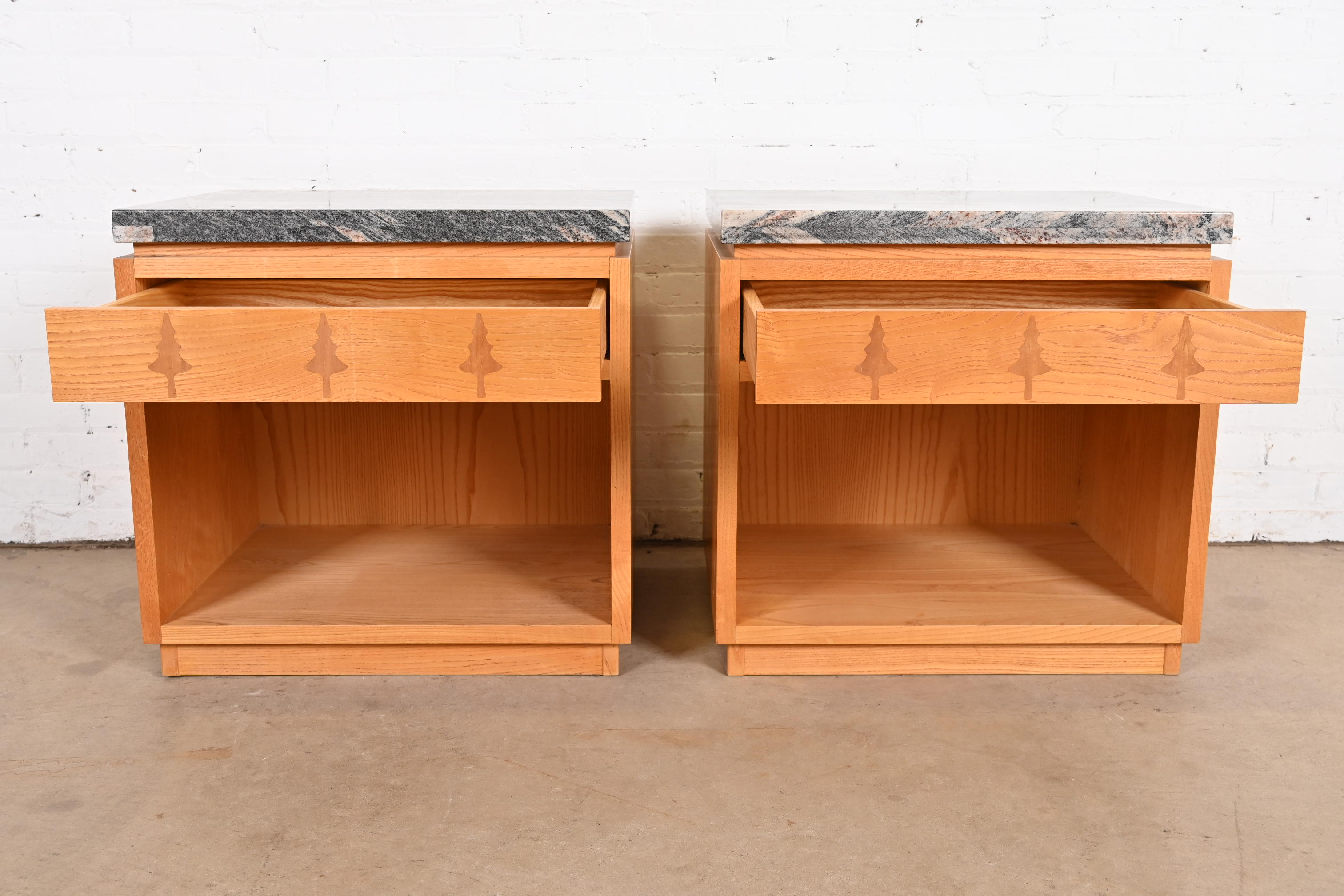 Studio Crafted Rustic Lodge Inlaid Pine Marble Top Nightstands, Pair - Image 7