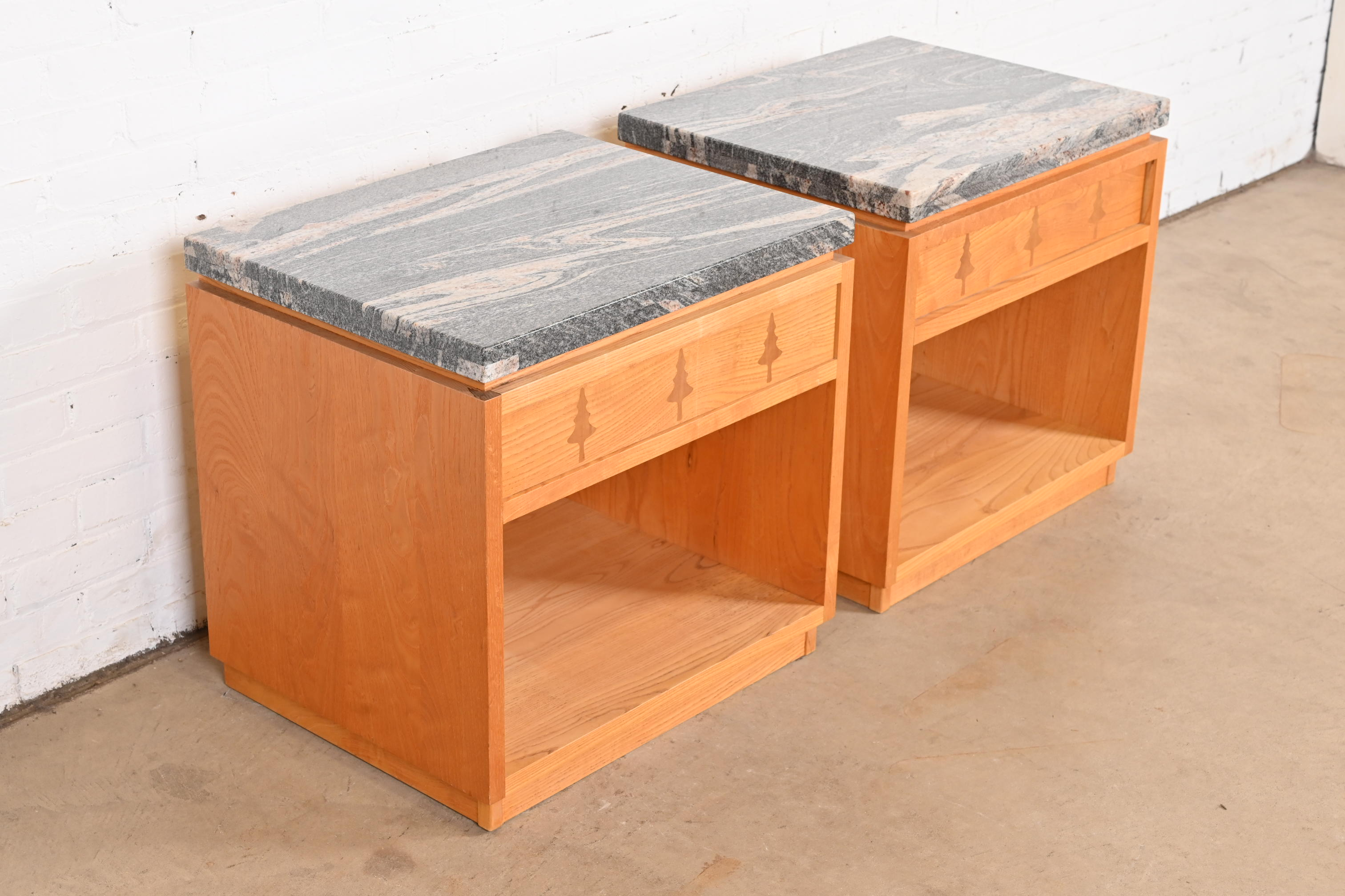 Studio Crafted Rustic Lodge Inlaid Pine Marble Top Nightstands, Pair - Image 6