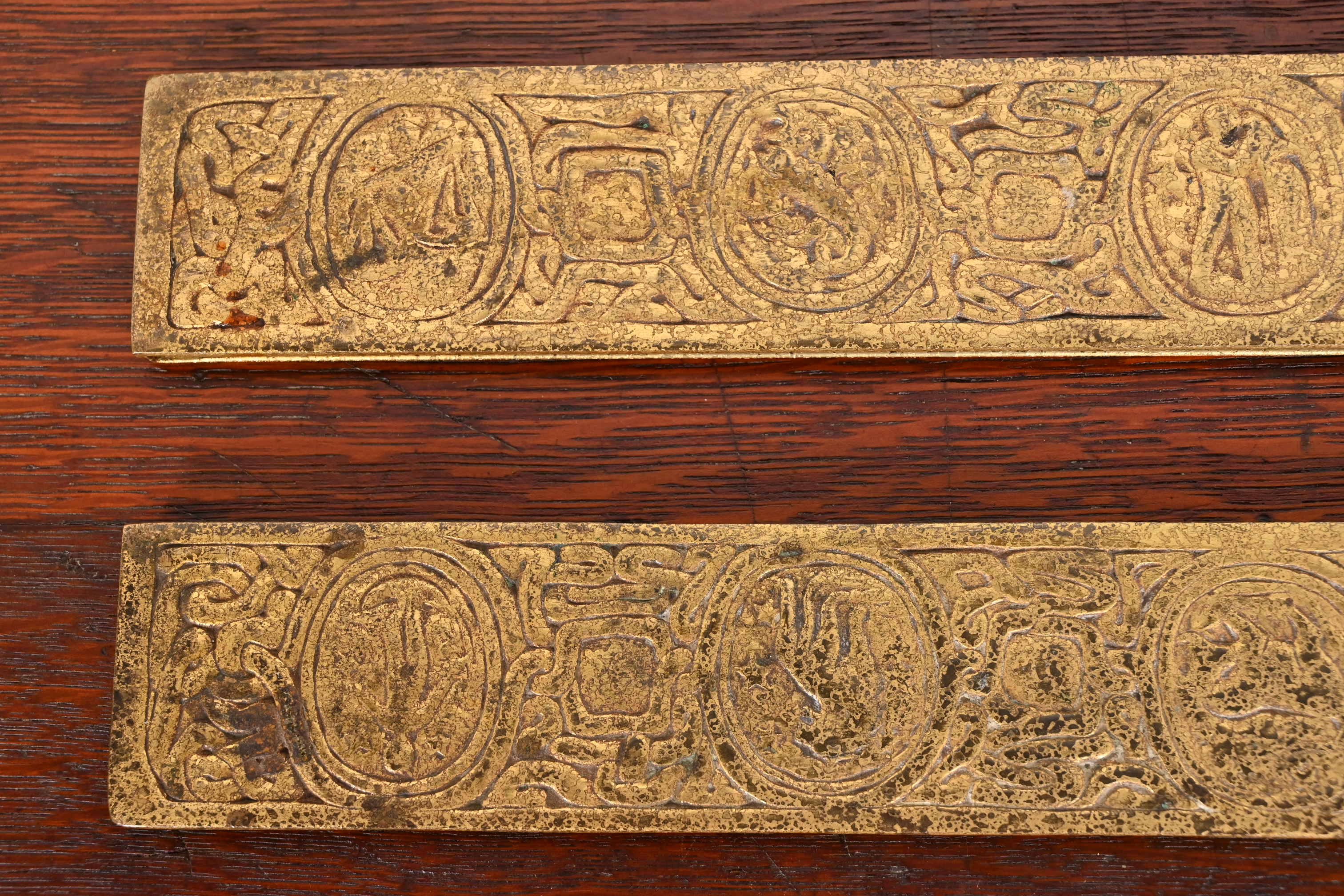 Tiffany Studios New York "Zodiac" Bronze Doré Blotter Ends - Image 5