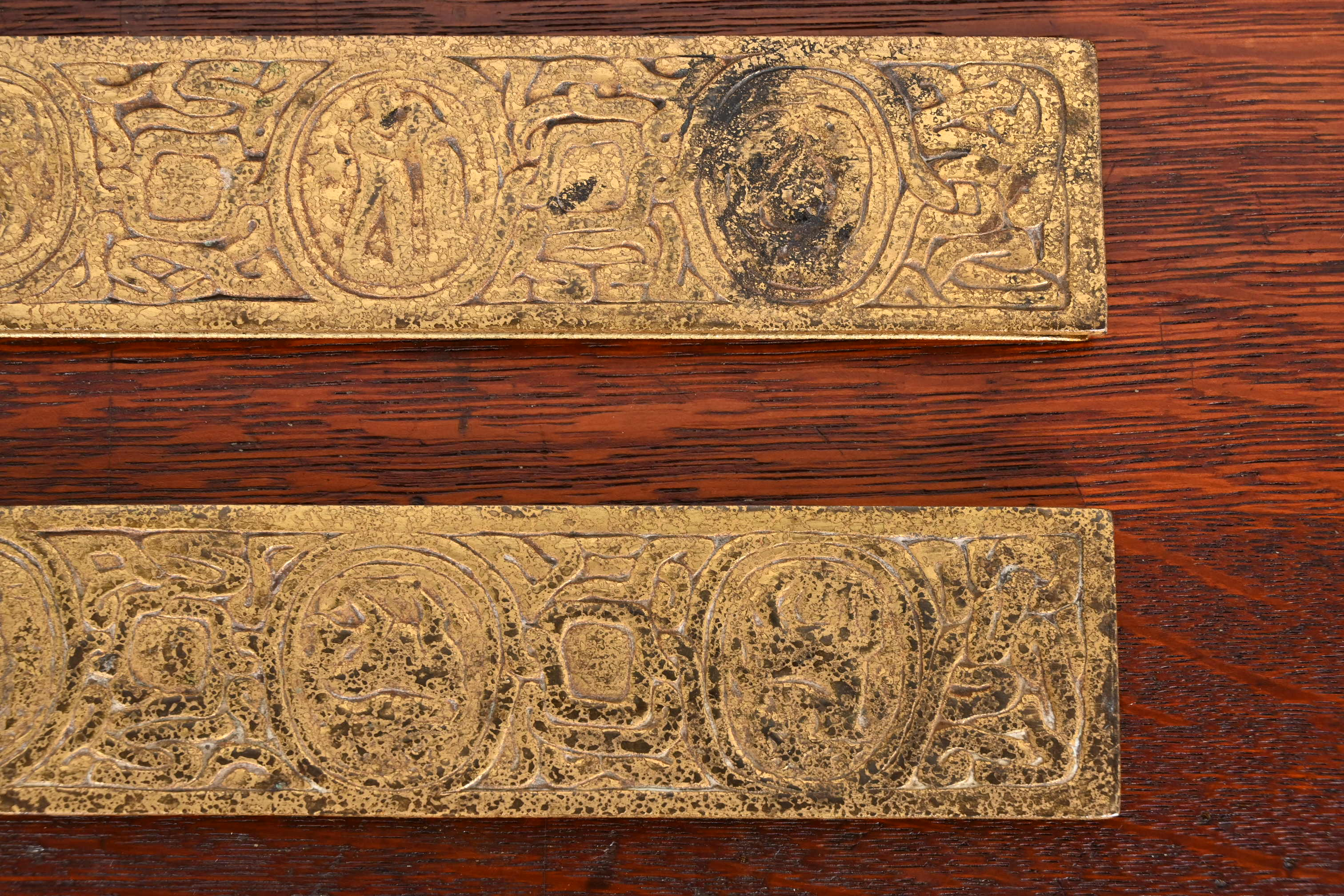 Tiffany Studios New York "Zodiac" Bronze Doré Blotter Ends - Image 6