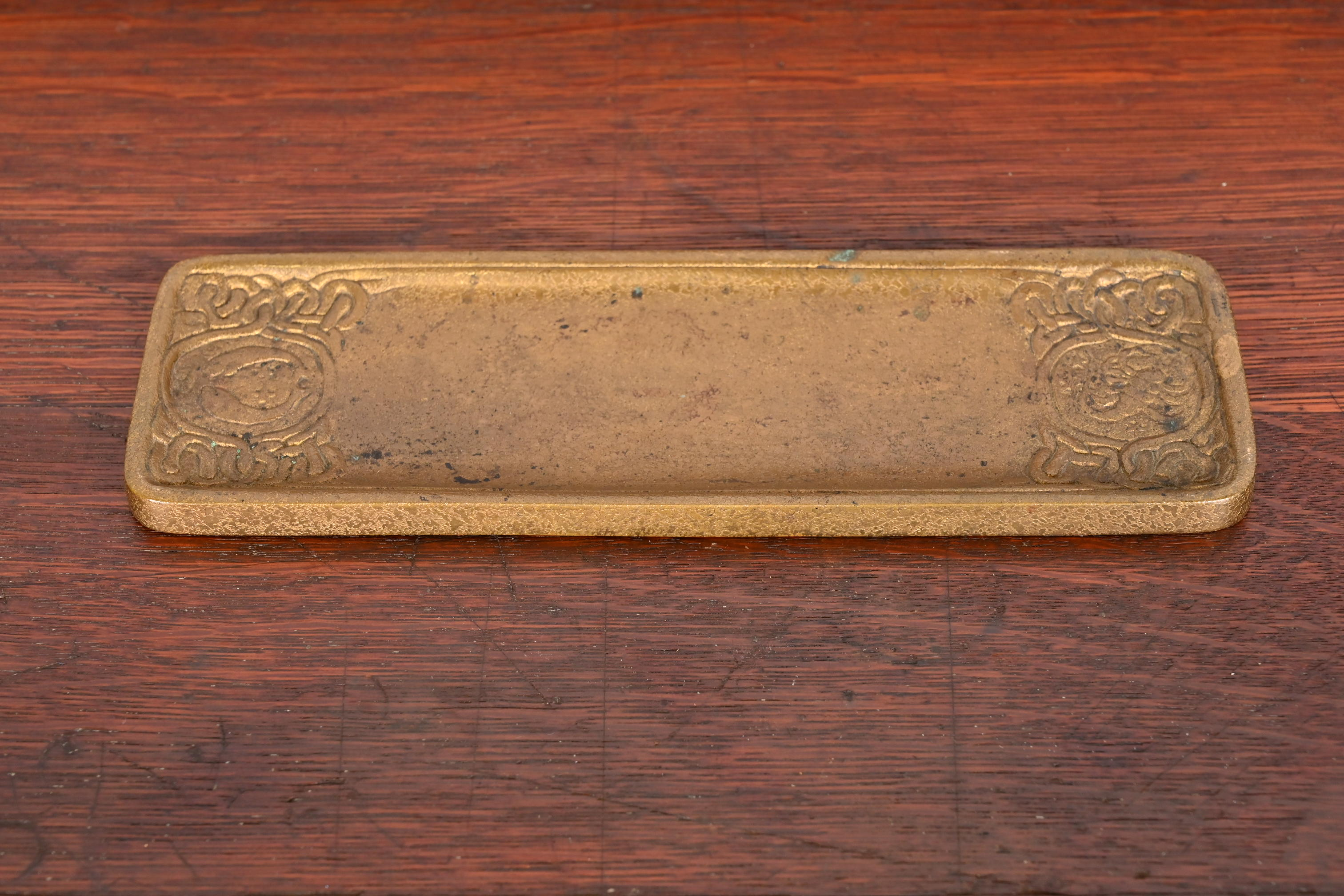 Tiffany Studios New York "Zodiac" Bronze Doré Pen Tray - Image 3