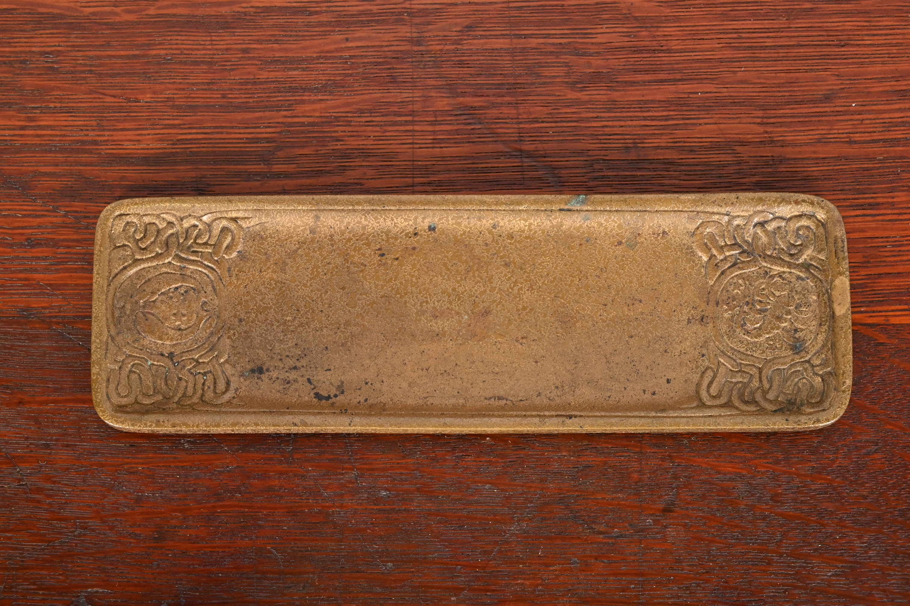 Tiffany Studios New York "Zodiac" Bronze Doré Pen Tray