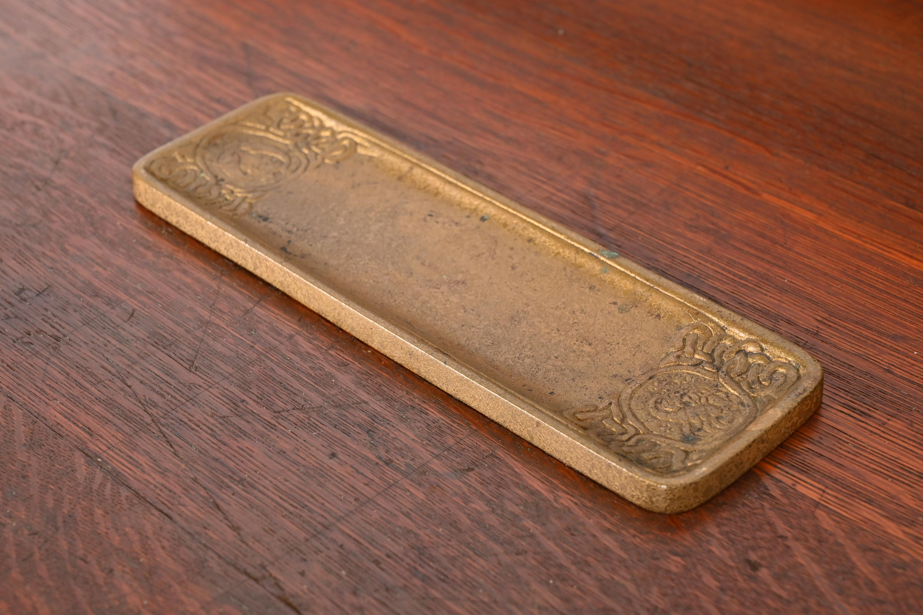 Tiffany Studios New York "Zodiac" Bronze Doré Pen Tray - Image 2