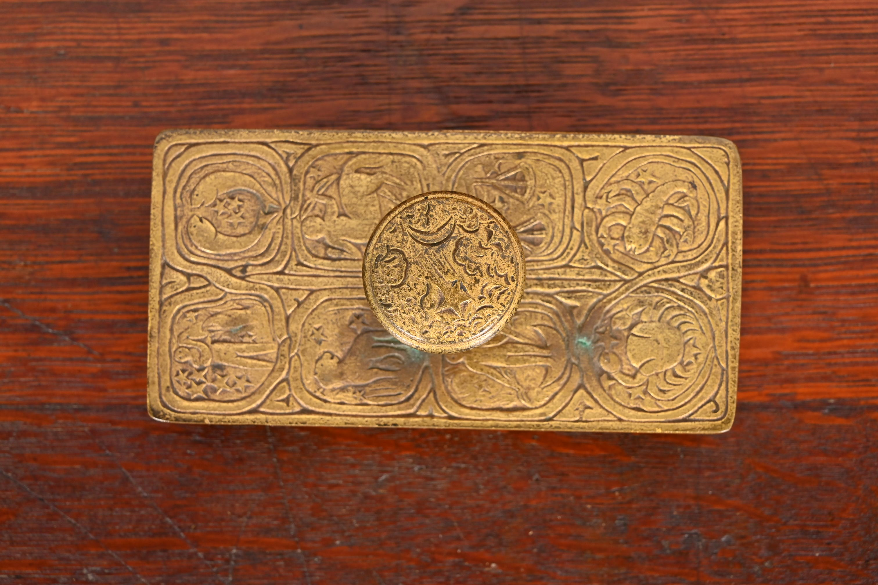 Tiffany Studios New York "Zodiac" Bronze Doré Rocker Blotter, Circa 1910 - Image 5