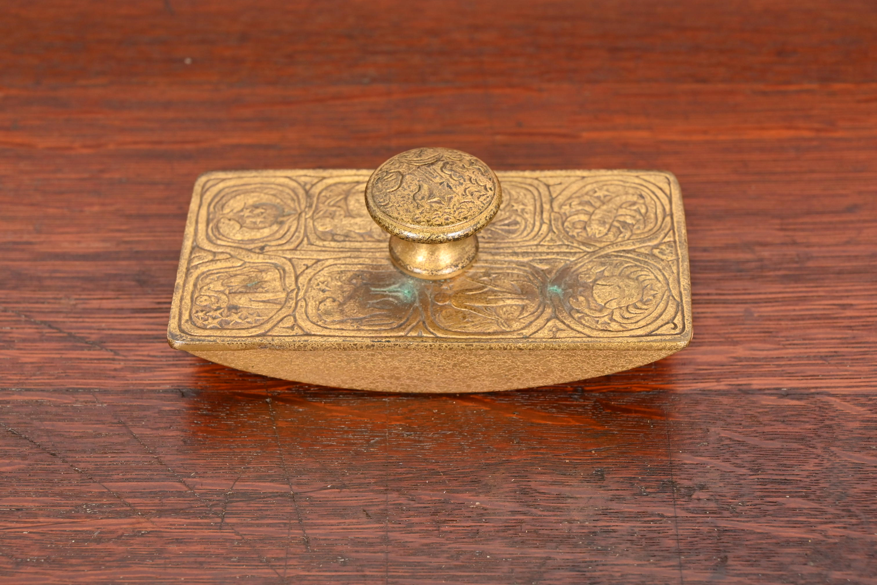 Tiffany Studios New York "Zodiac" Bronze Doré Rocker Blotter, Circa 1910 - Image 3