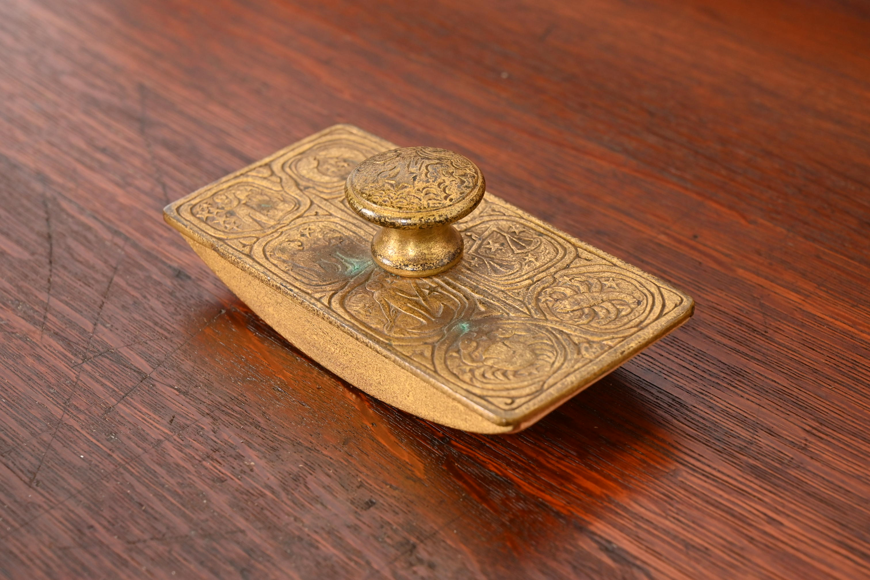 Tiffany Studios New York "Zodiac" Bronze Doré Rocker Blotter, Circa 1910 - Image 2