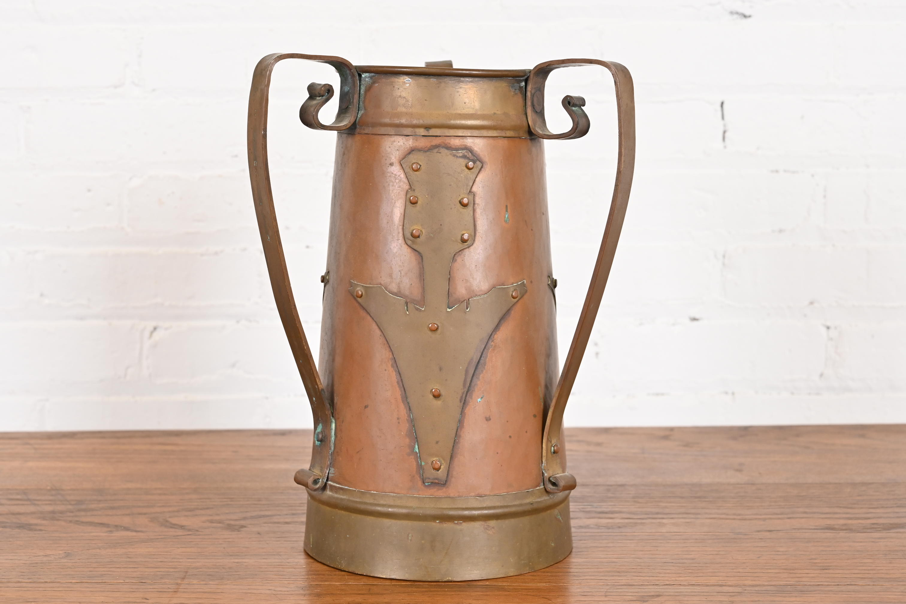 Antique Stickley Brothers Arts & Crafts Three-Handled Large Copper Vase - Image 2
