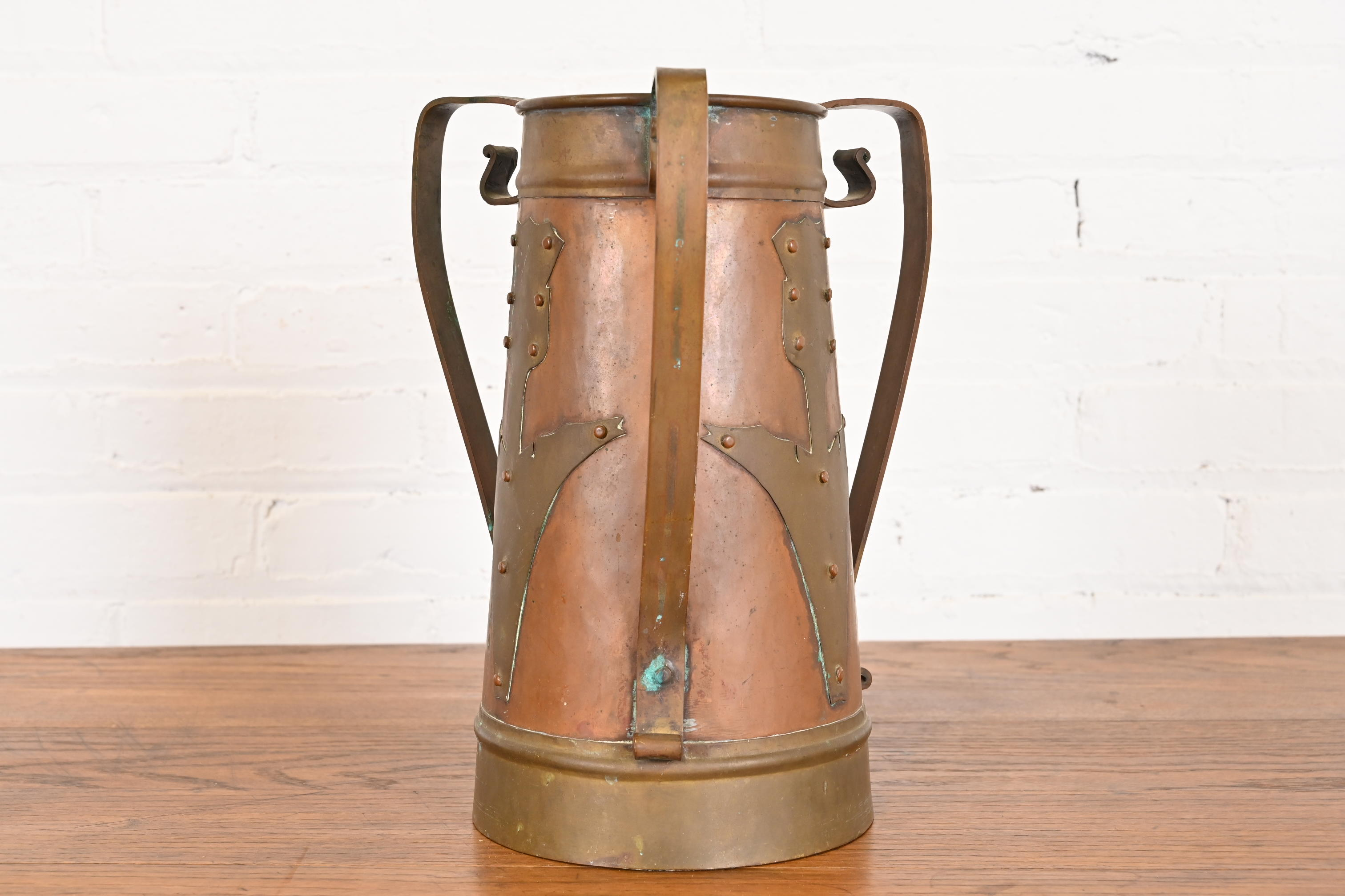 Antique Stickley Brothers Arts & Crafts Three-Handled Large Copper Vase - Image 6