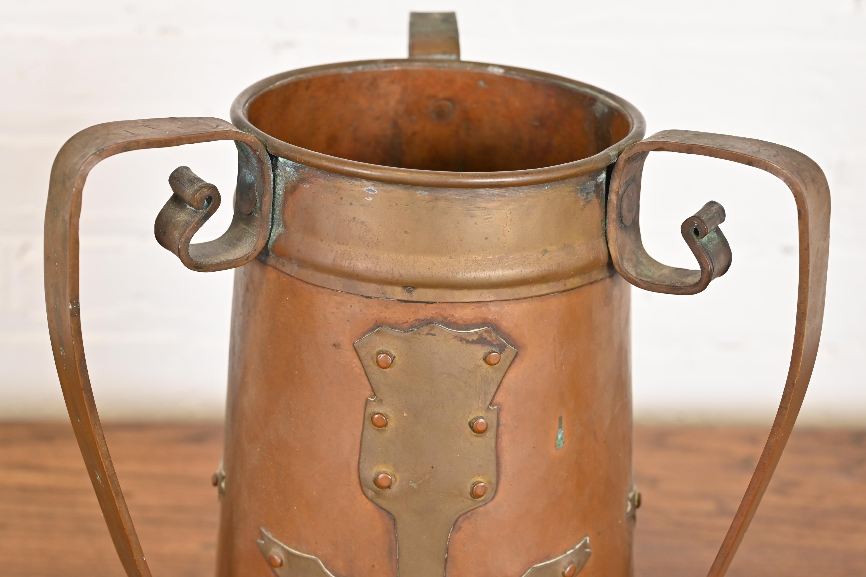 Antique Stickley Brothers Arts & Crafts Three-Handled Large Copper Vase - Image 5