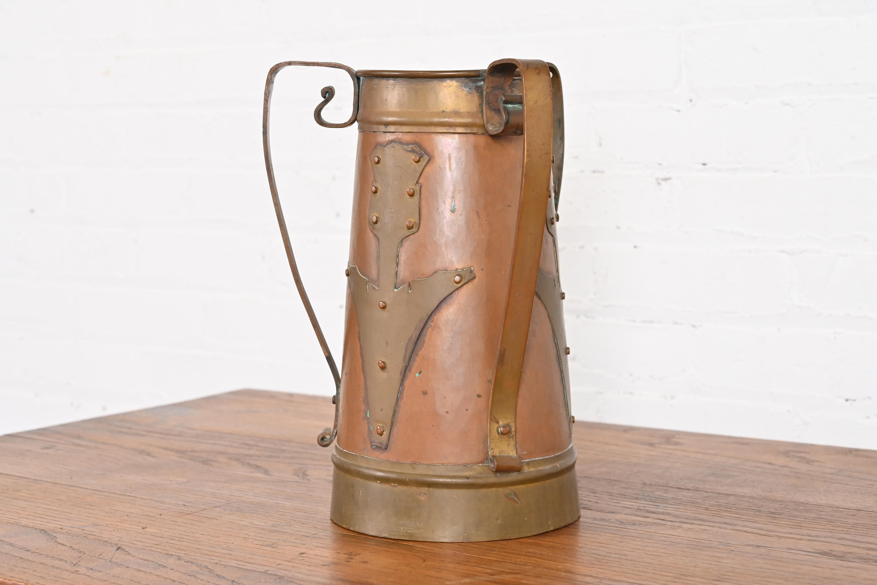 Antique Stickley Brothers Arts & Crafts Three-Handled Large Copper Vase - Image 3