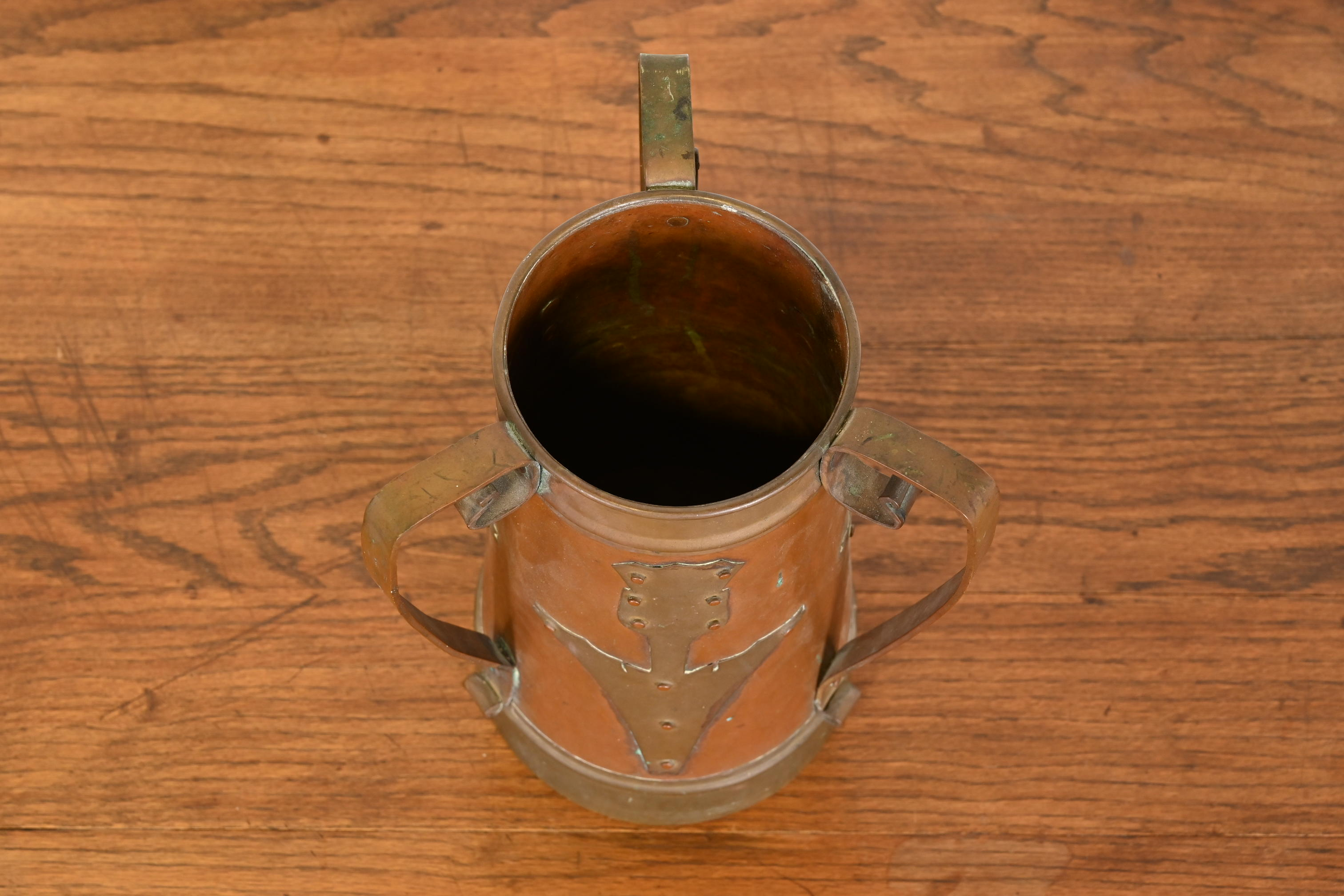 Antique Stickley Brothers Arts & Crafts Three-Handled Large Copper Vase - Image 9