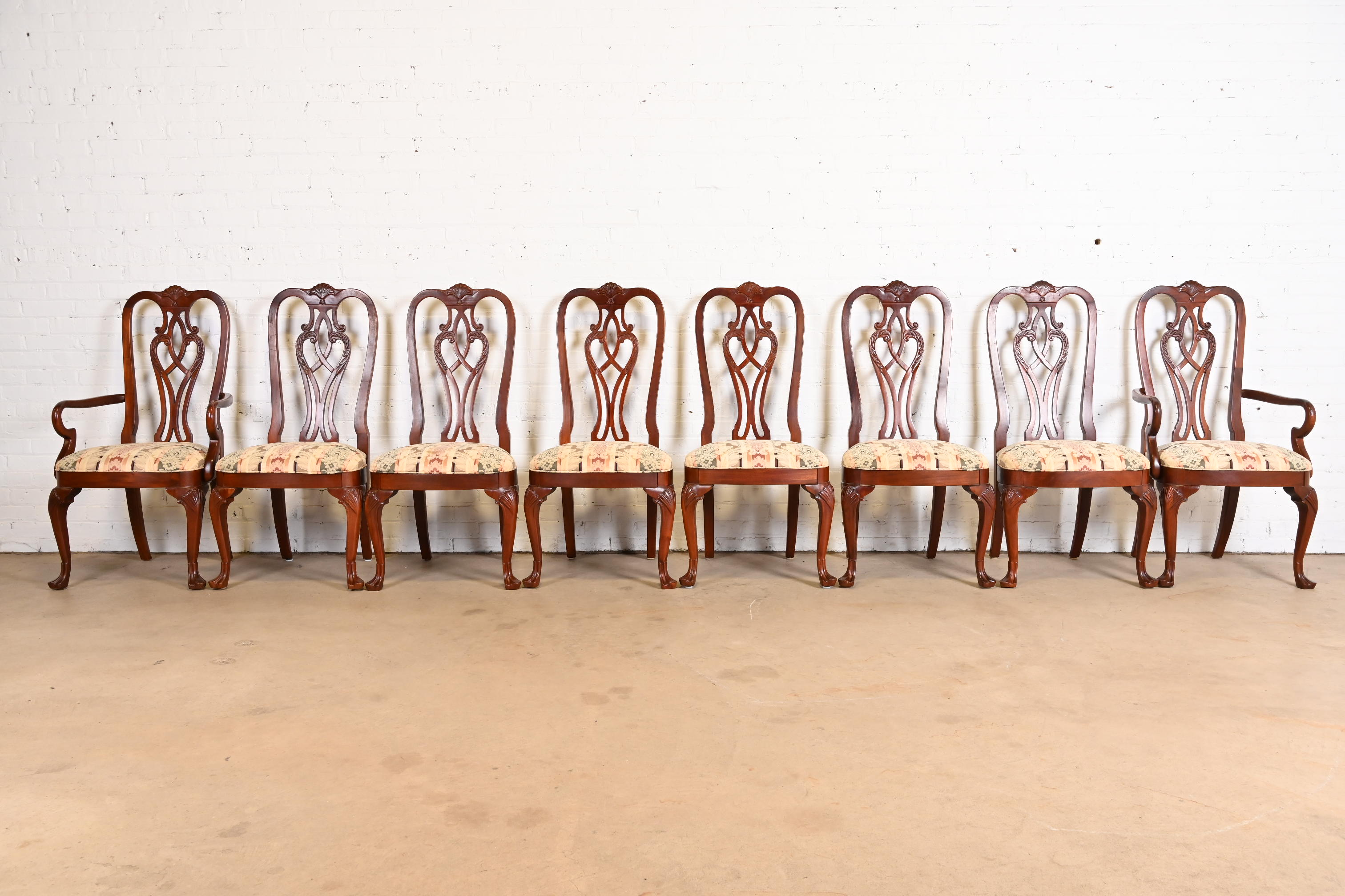 Ethan Allen Georgian Carved Mahogany Dining Chairs, Set of Eight - Image 2
