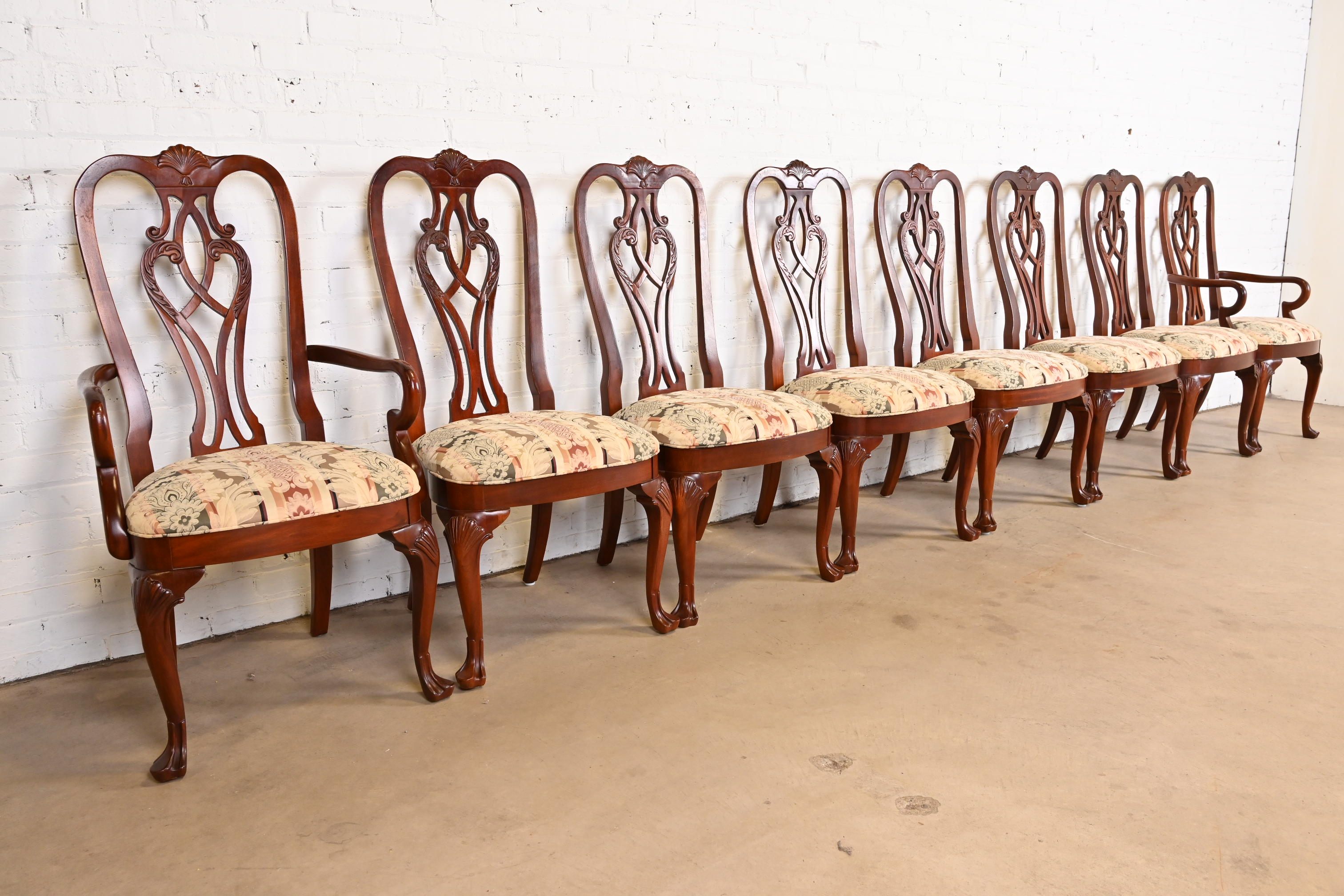 Ethan Allen Georgian Carved Mahogany Dining Chairs, Set of Eight - Image 3