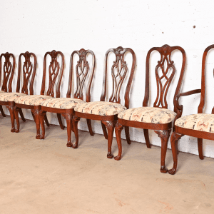 Ethan Allen Georgian Carved Mahogany Dining Chairs, Set of Eight