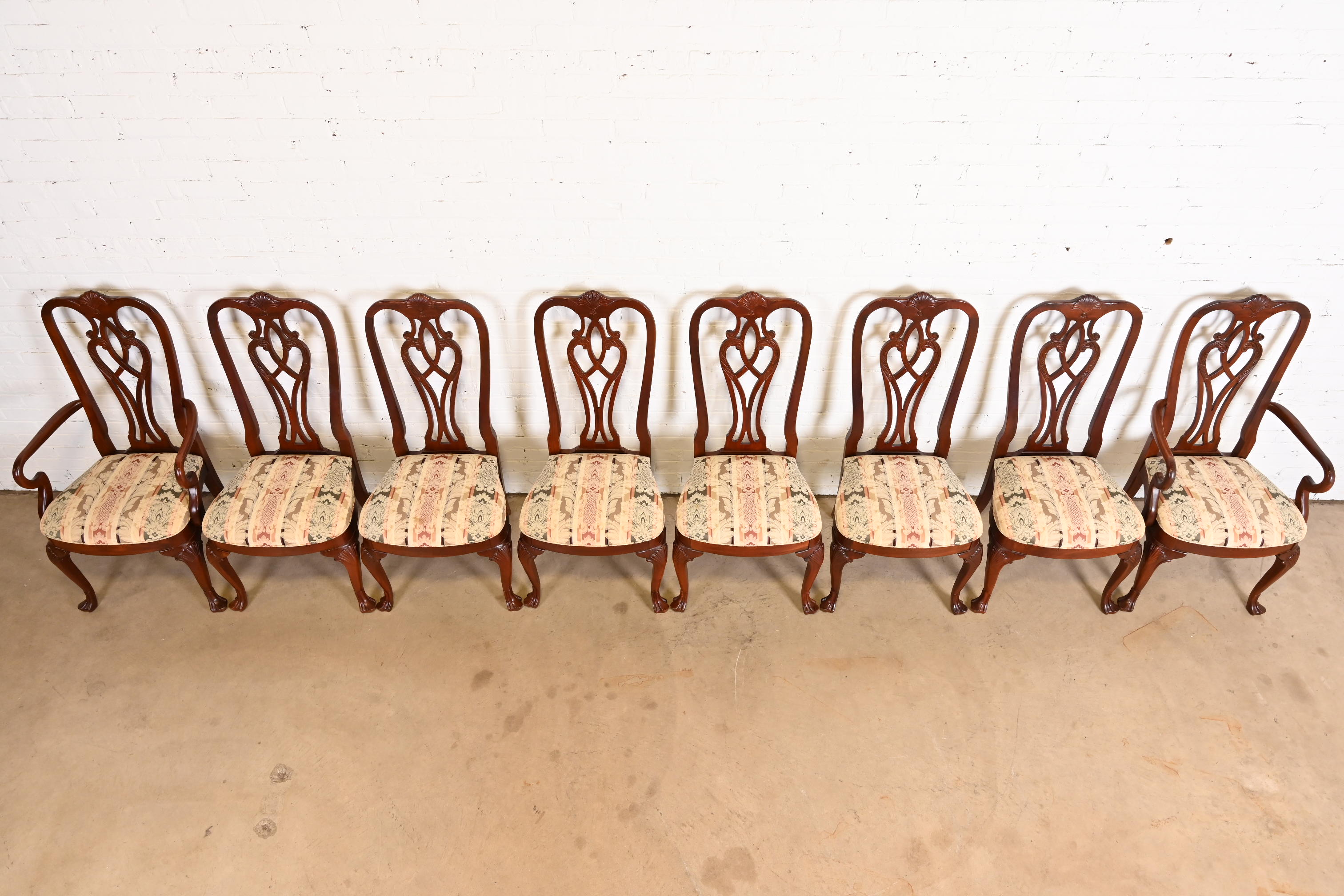 Ethan Allen Georgian Carved Mahogany Dining Chairs, Set of Eight - Image 4