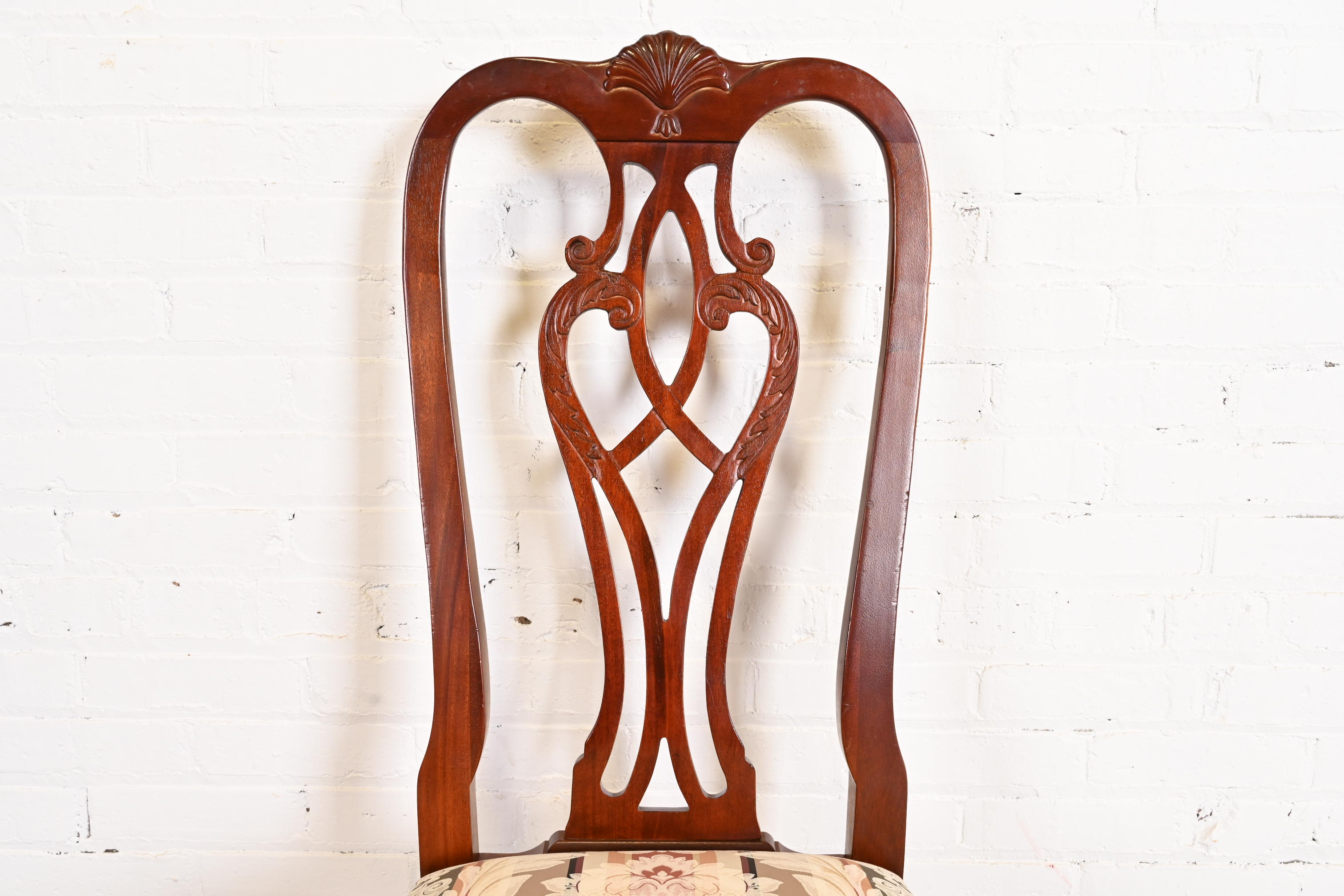 Ethan Allen Georgian Carved Mahogany Dining Chairs, Set of Eight - Image 6