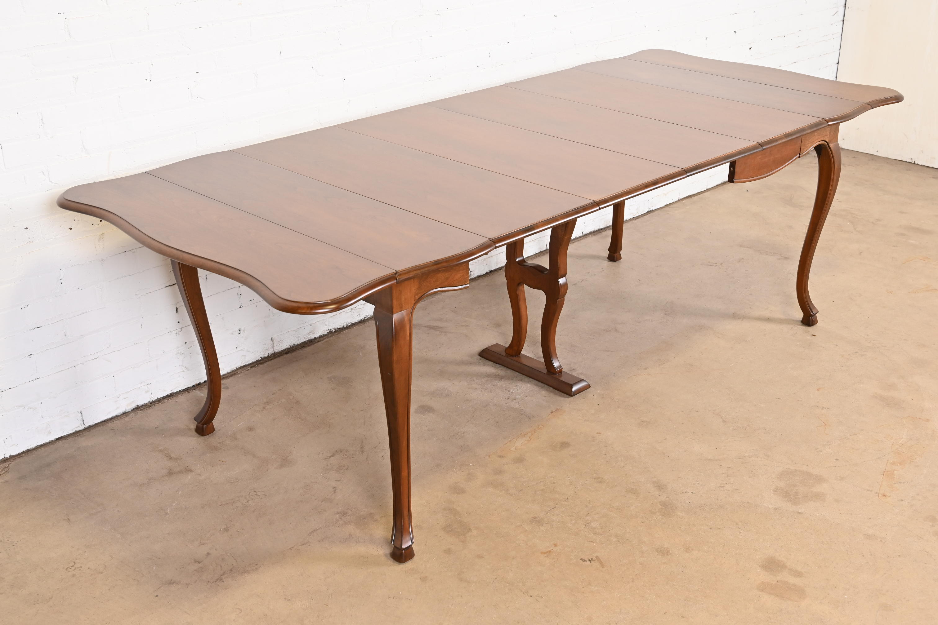 John Widdicomb French Provincial Solid Cherry Wood Extension Dining Table, Newly Refinished