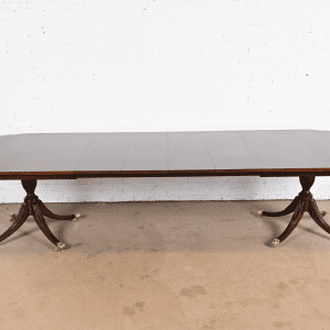 Kindel Furniture Georgian Mahogany Double Pedestal Extension Dining Table, Newly Refinished