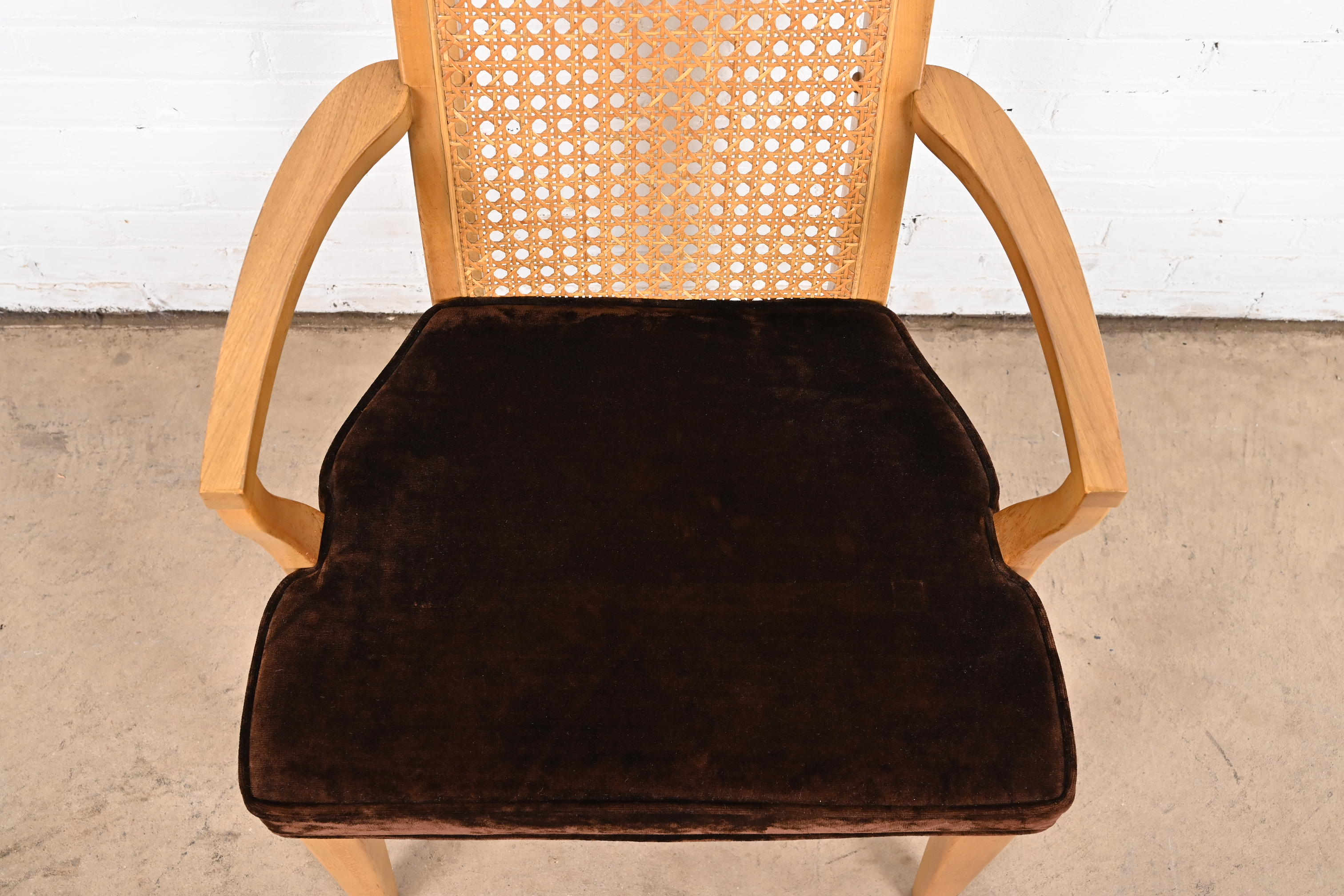 Milo Baughman Style Mid-Century Modern Burl Wood and Cane Dining Chairs by Lane, 1970s - Image 8