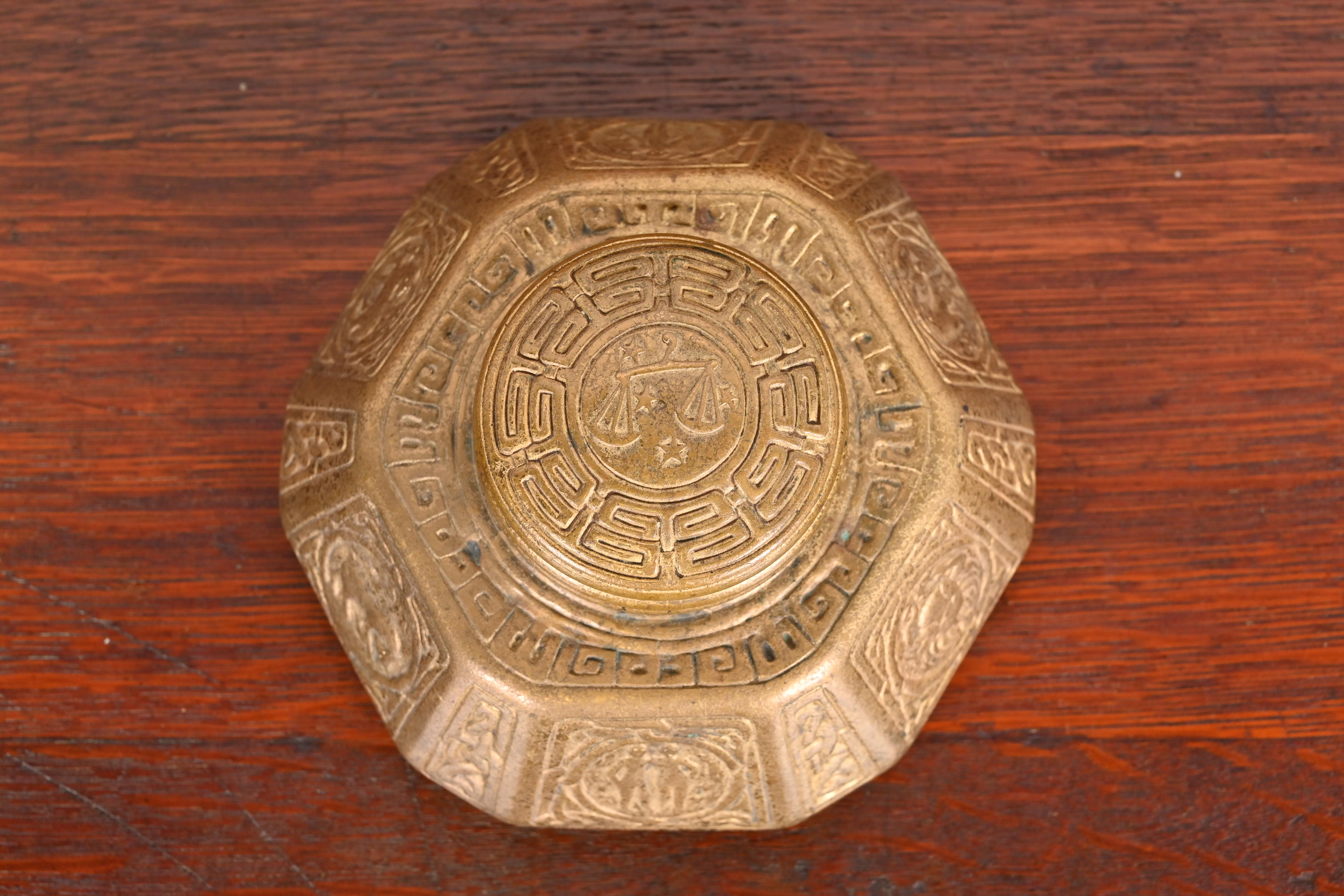 Tiffany Studios New York Zodiac Bronze Doré Large Inkwell - Image 7
