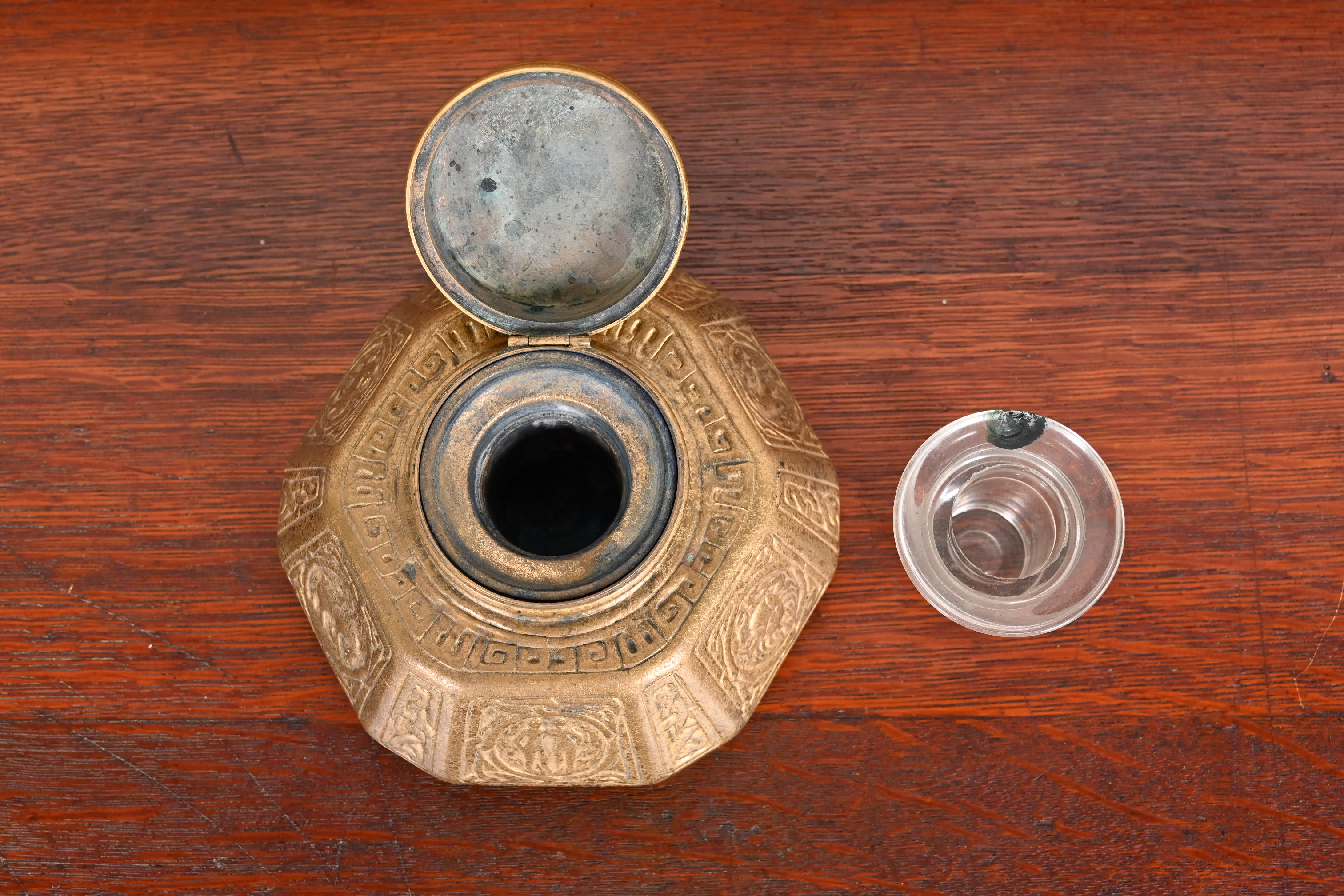 Tiffany Studios New York Zodiac Bronze Doré Large Inkwell - Image 10