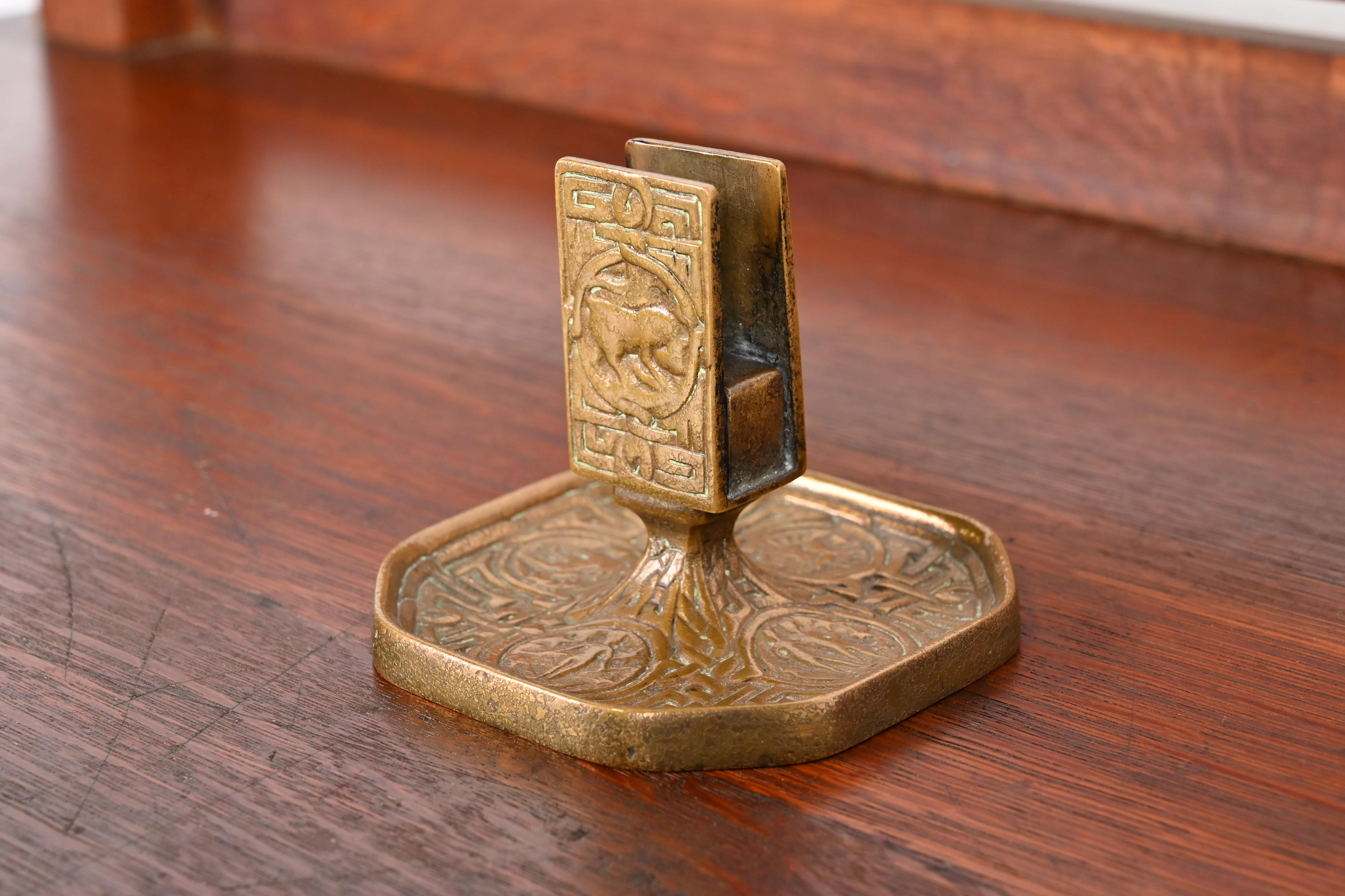 Tiffany Studios New York Zodiac Bronze Doré Match Box Holder