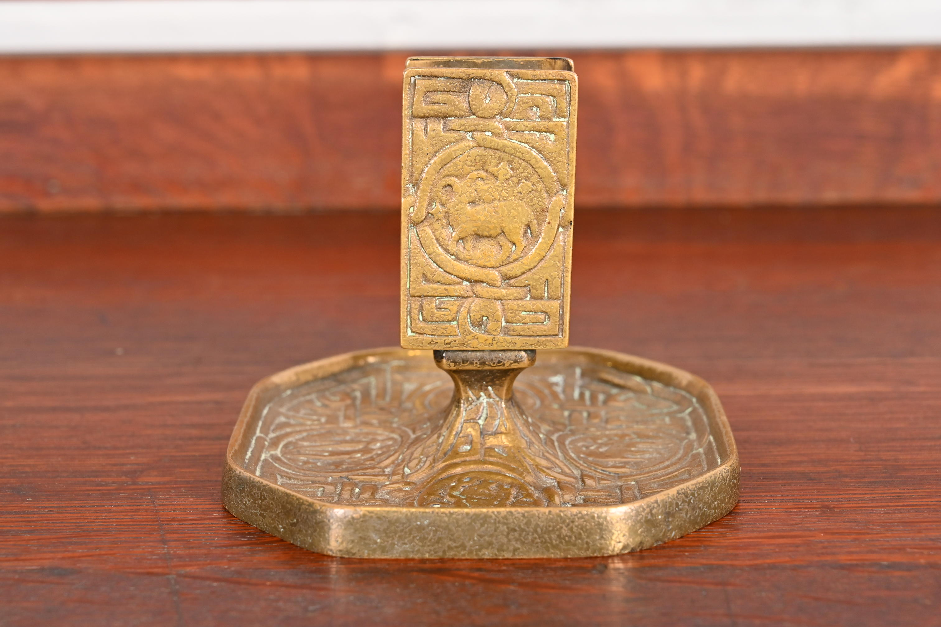 Tiffany Studios New York Zodiac Bronze Doré Match Box Holder - Image 4